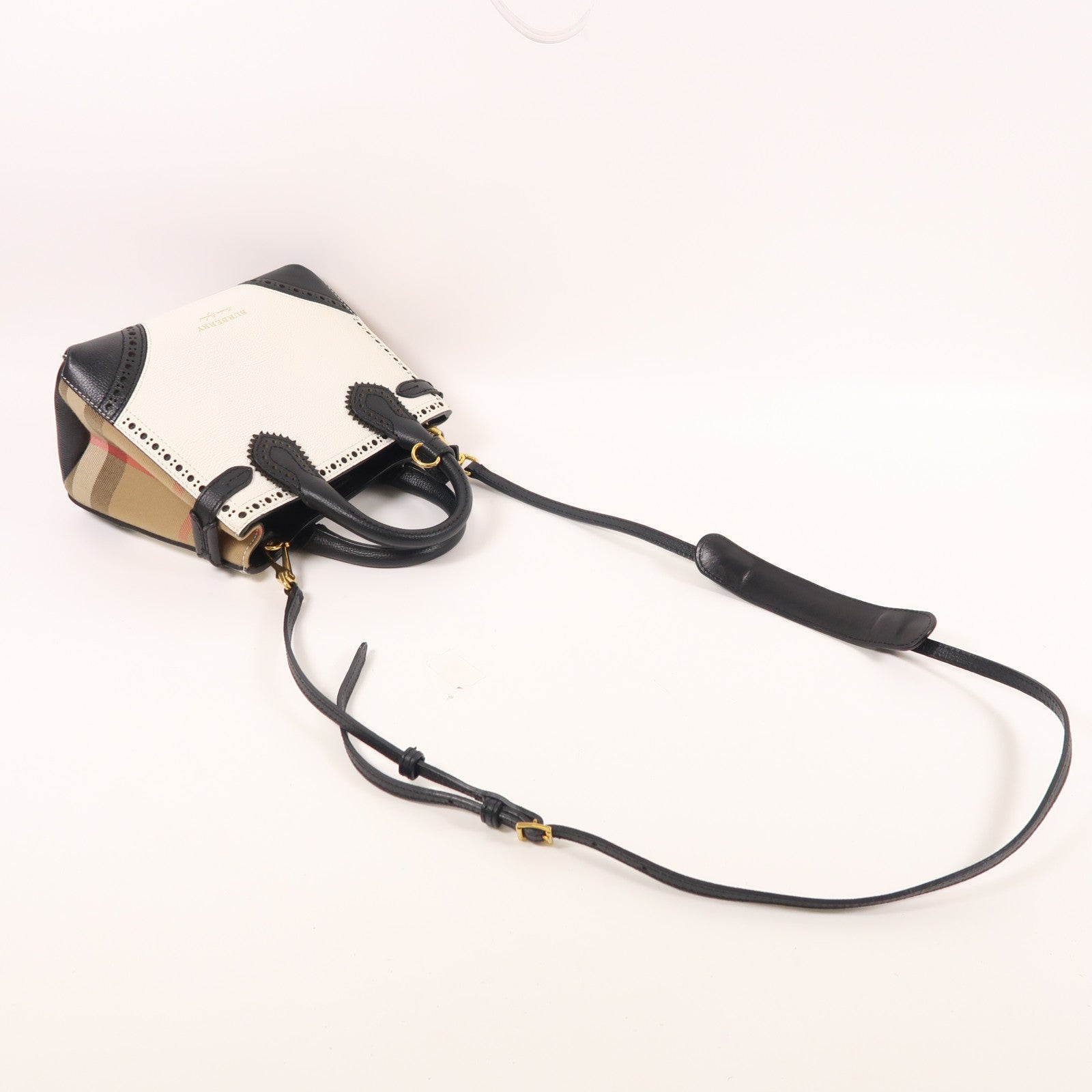 BURBERRY 牛皮皮革/帆布2 Way Shoulder金扣手挽肩背兩用袋