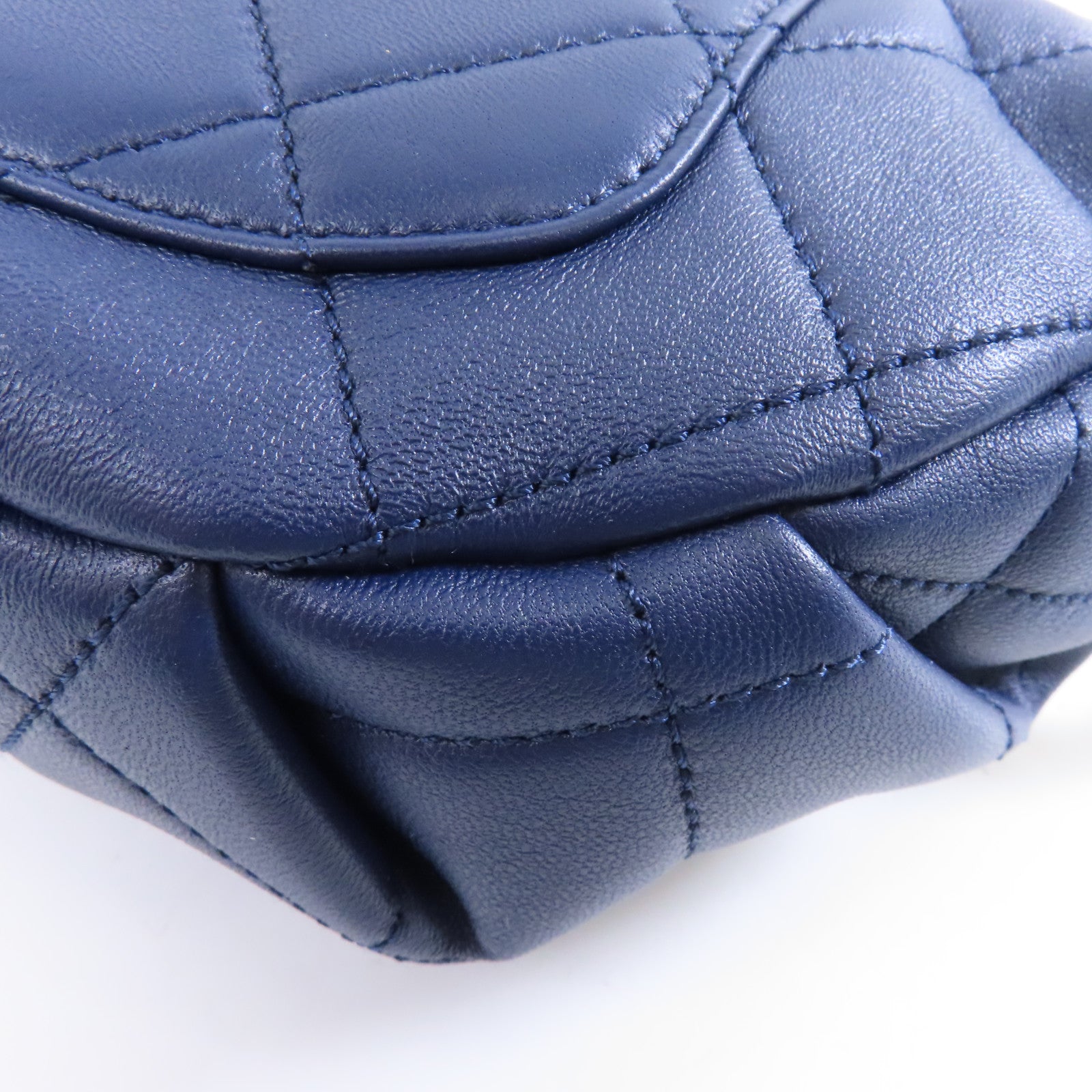 CHANEL 菱格牛皮皮革Waist Bag金扣腰包藍色