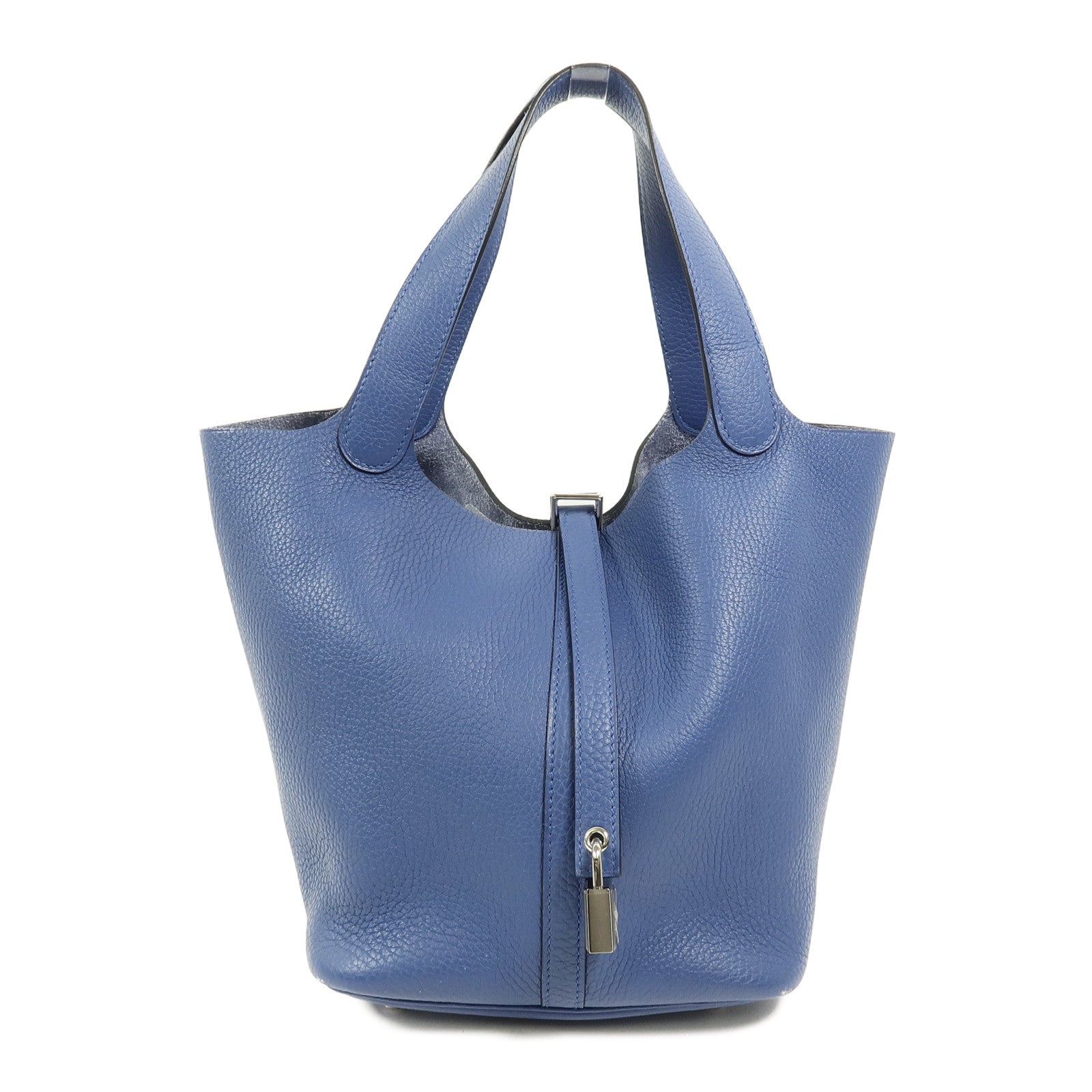HERMES Clemence皮革Picotin MM手挽袋Bleu Agate