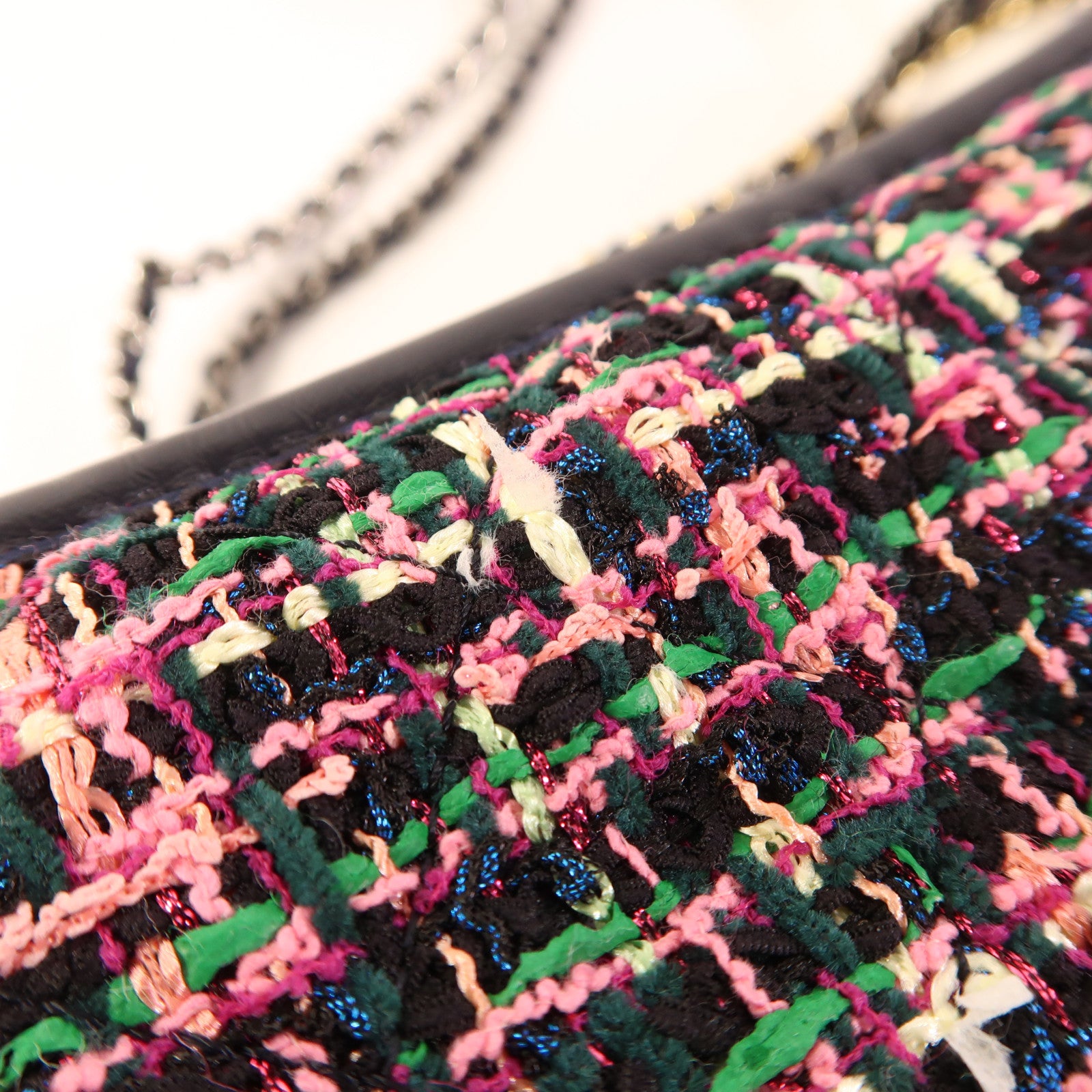 CHANEL CC Gabrielle Medium Chain Shoulder Bag Leather/Tweed Black/Pink/Green