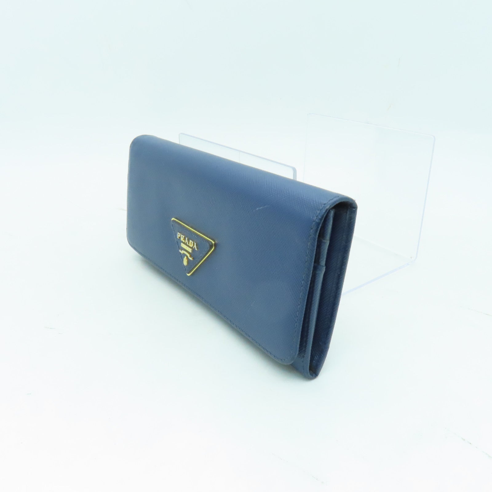 PRADA 【清倉大減價】牛皮皮革Long Wallet金扣長錢包藍色