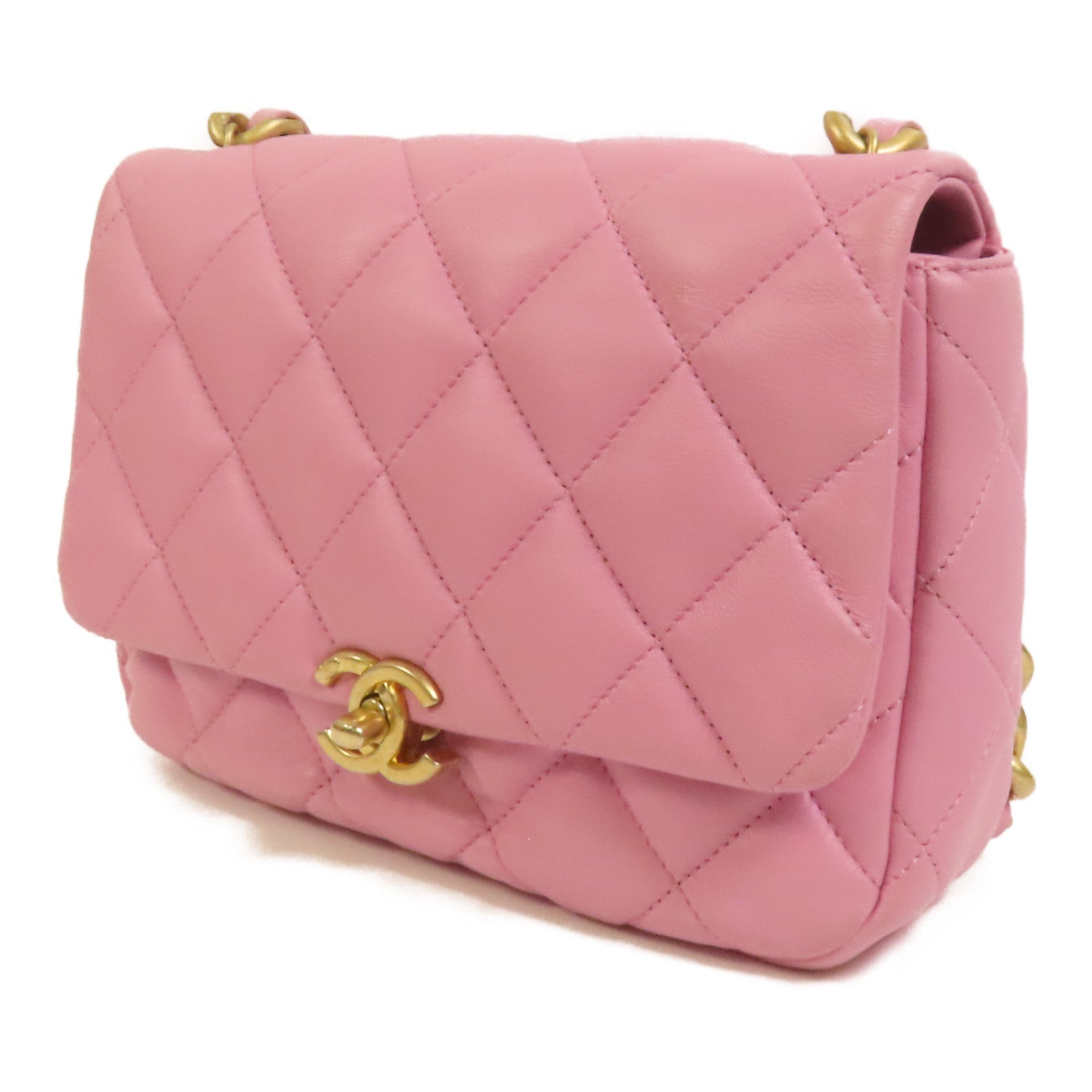 CHANEL 羊皮皮革Chain Shoulder金扣鏈帶肩背袋