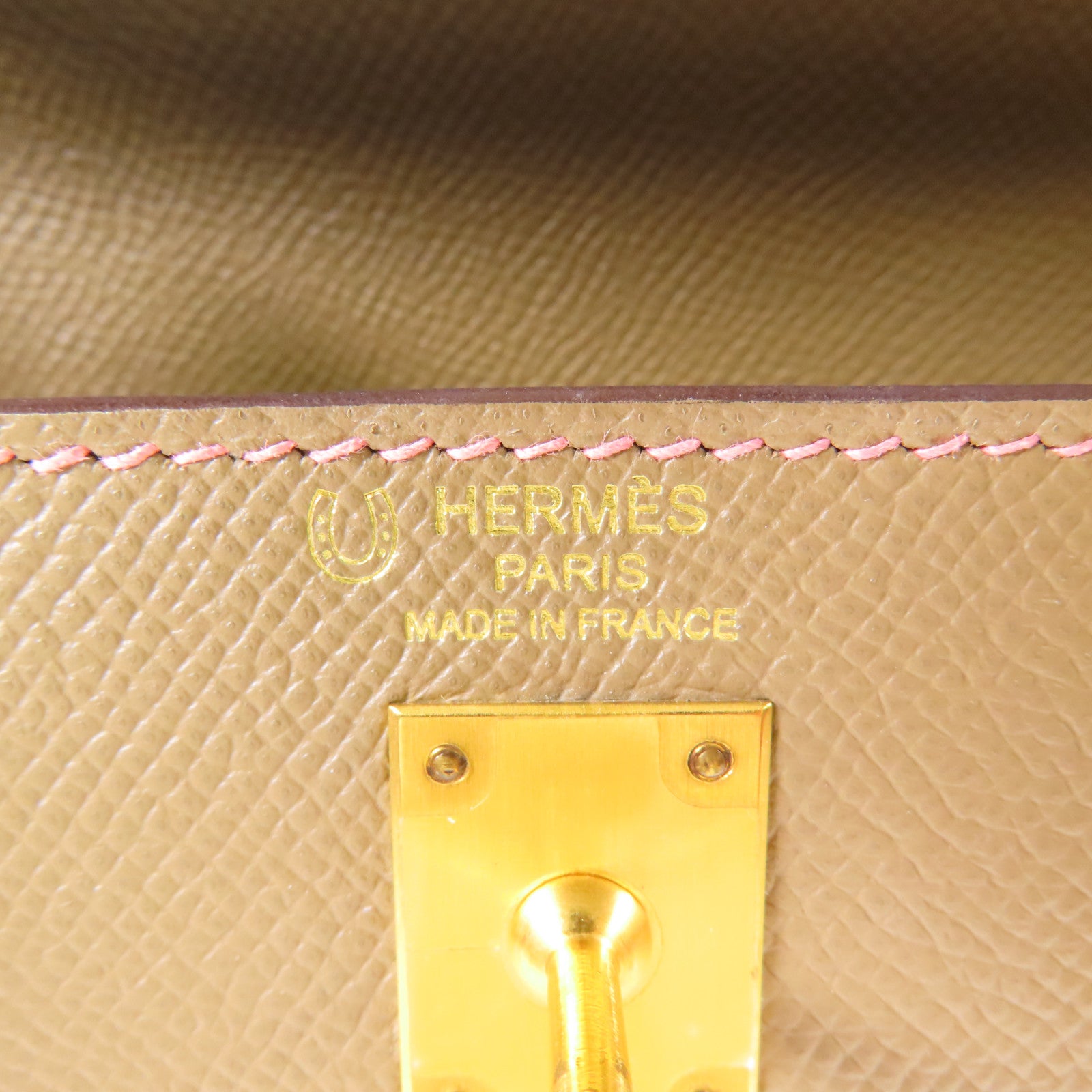 HERMES Epsom皮革Kelly 25金扣手挽肩背兩用袋Etoupe/Rose Azalee