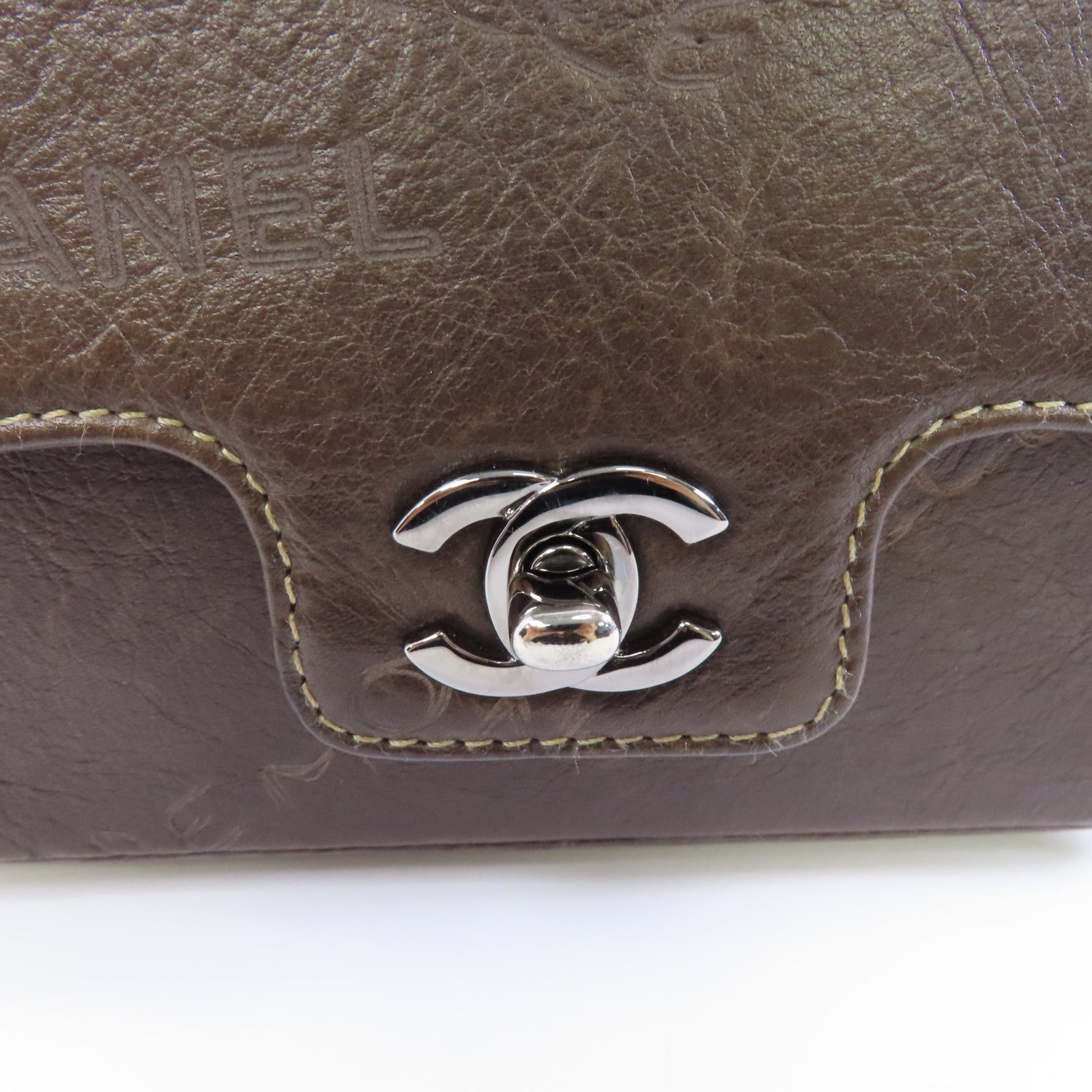 CHANEL 牛皮皮革Shoulder Bag銀扣肩背袋啡色