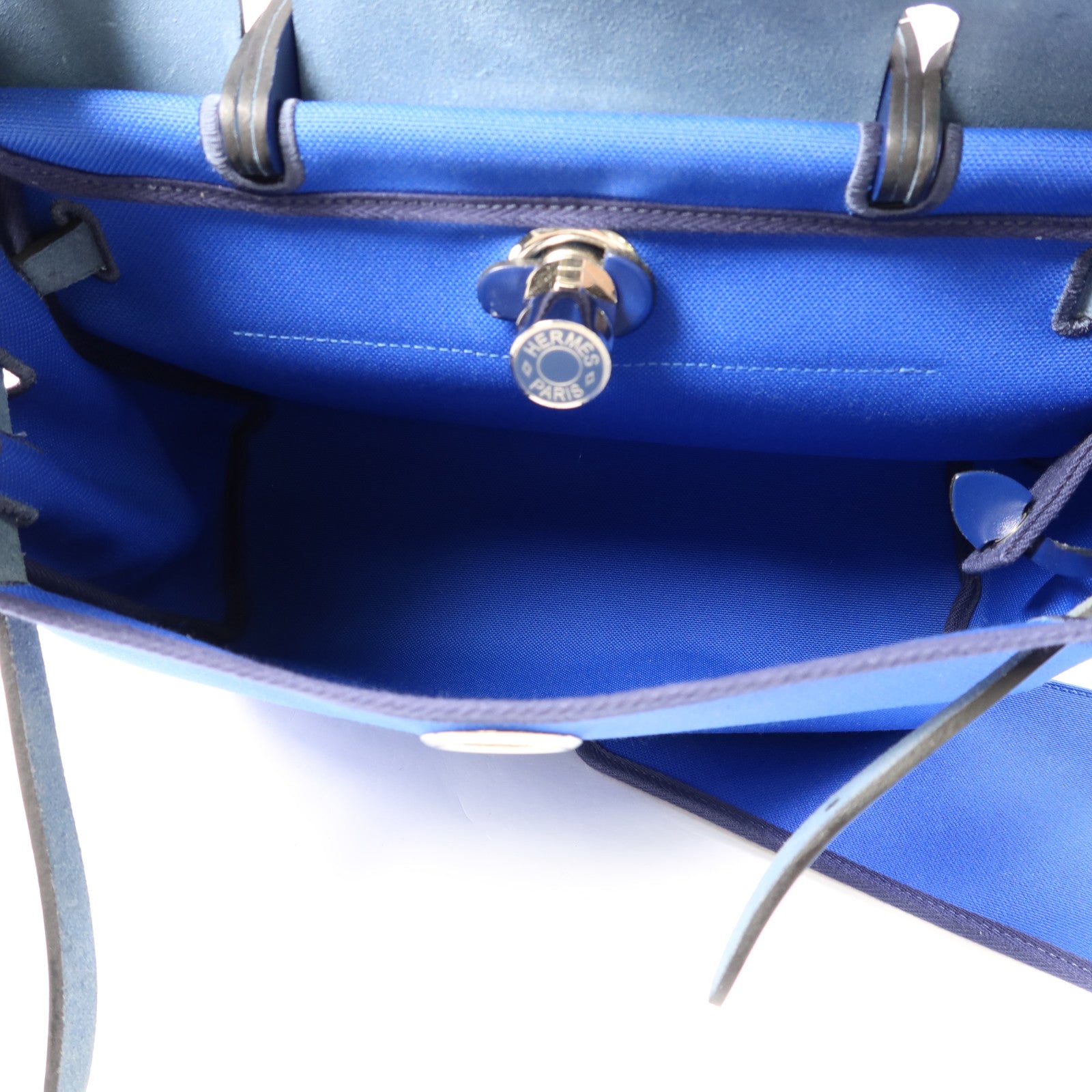 HERMES【激減優惠】 帆布Herbag PM銀扣手挽肩背兩用袋Bleu Billard