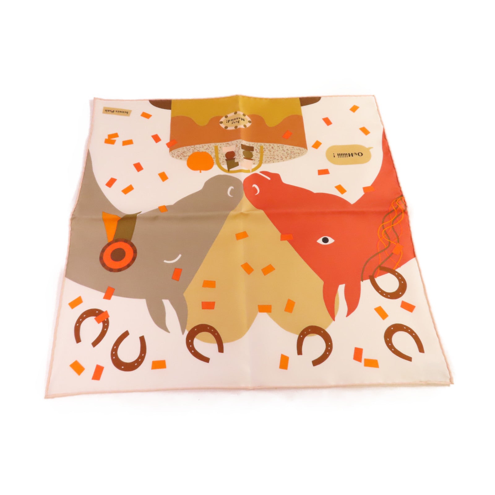 HERMES 絲質Scarf 60x60絲巾橙色/啡色/白色/彩色