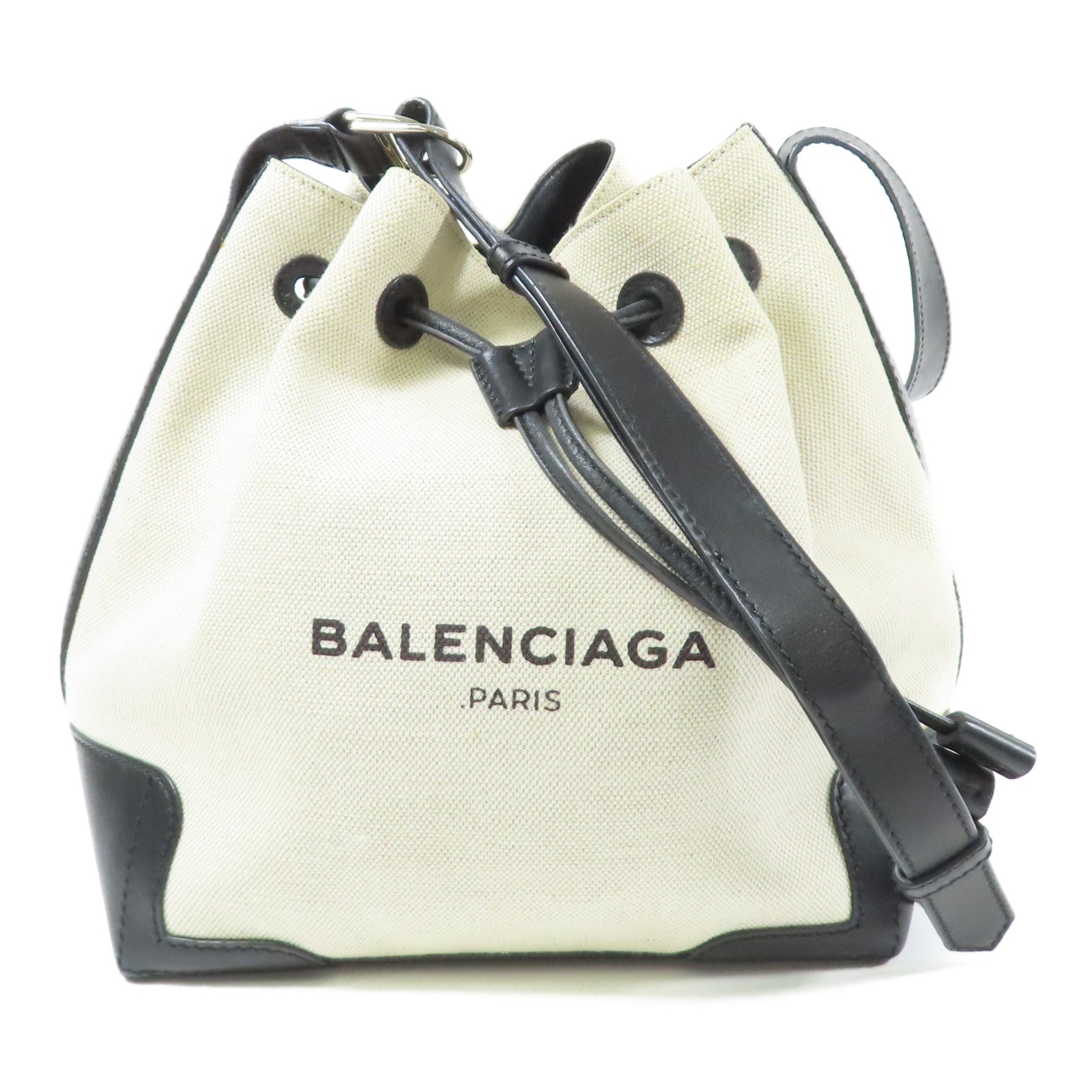 BALENCIAGA 帆布/皮革Bucket Bag銀扣肩背袋