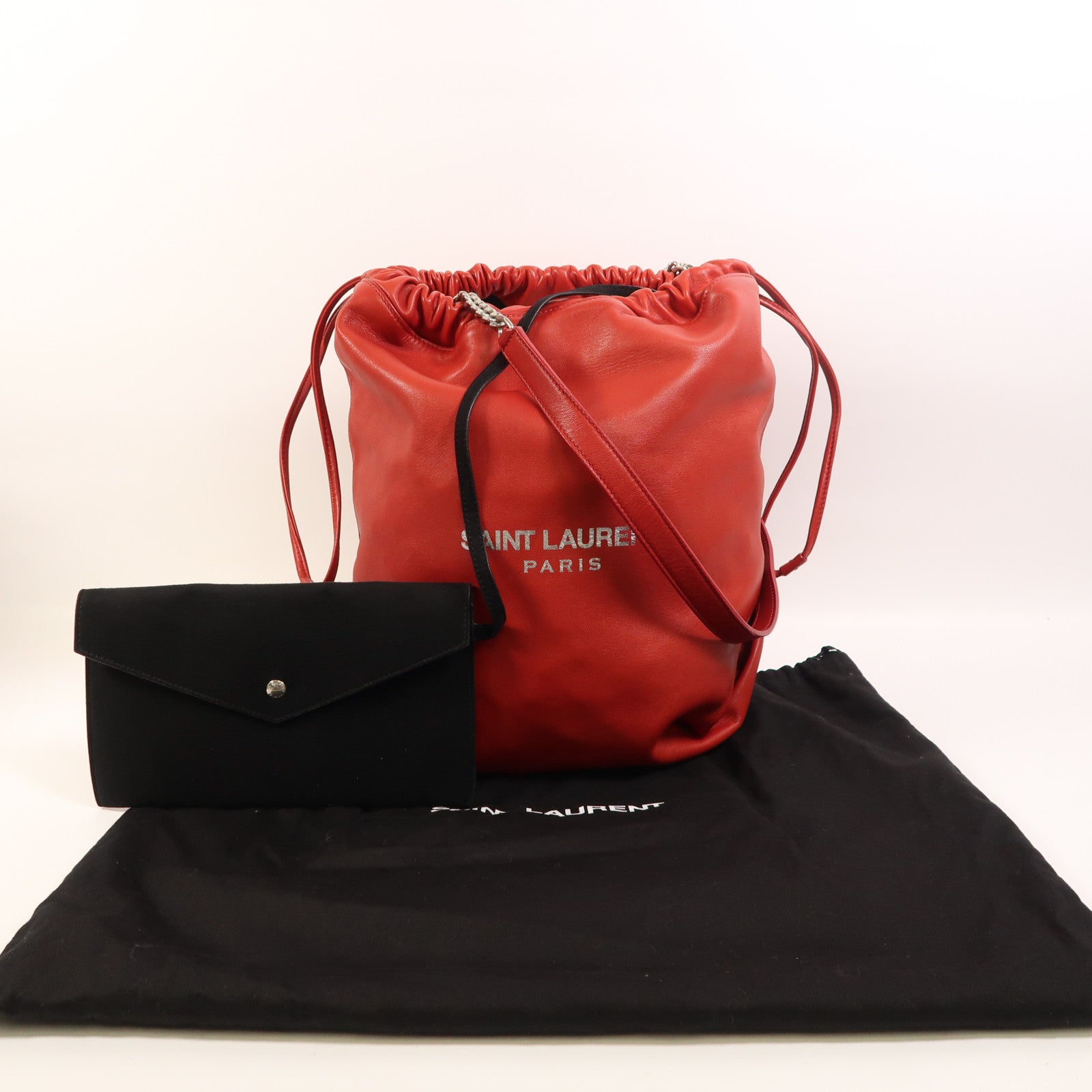 SAINT LAURENT 【激減優惠】羊皮皮革Teddy Bucket銀扣肩背袋