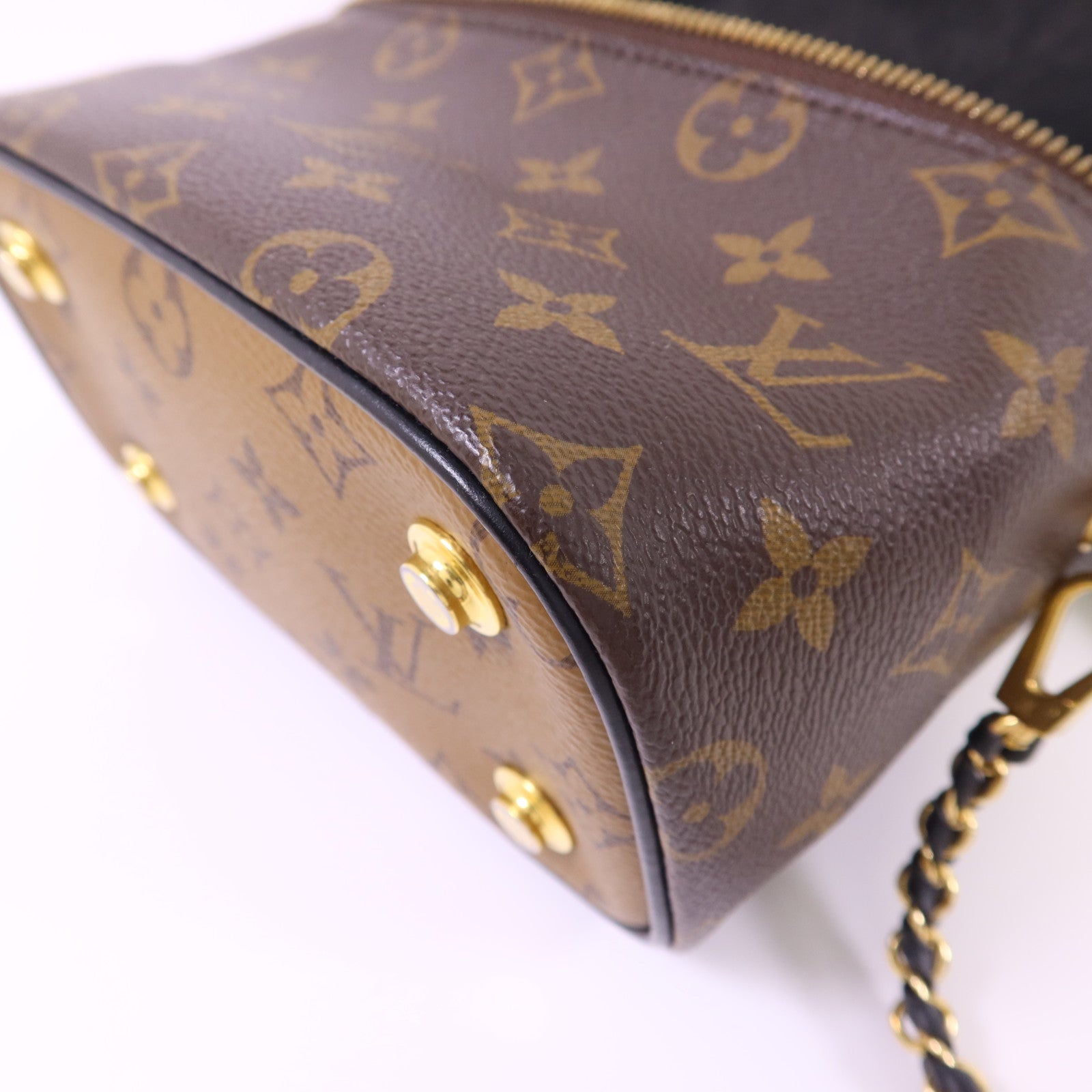 LOUIS VUITTON Monogram Reverse Vanity PM金扣手挽肩背兩用袋棕色