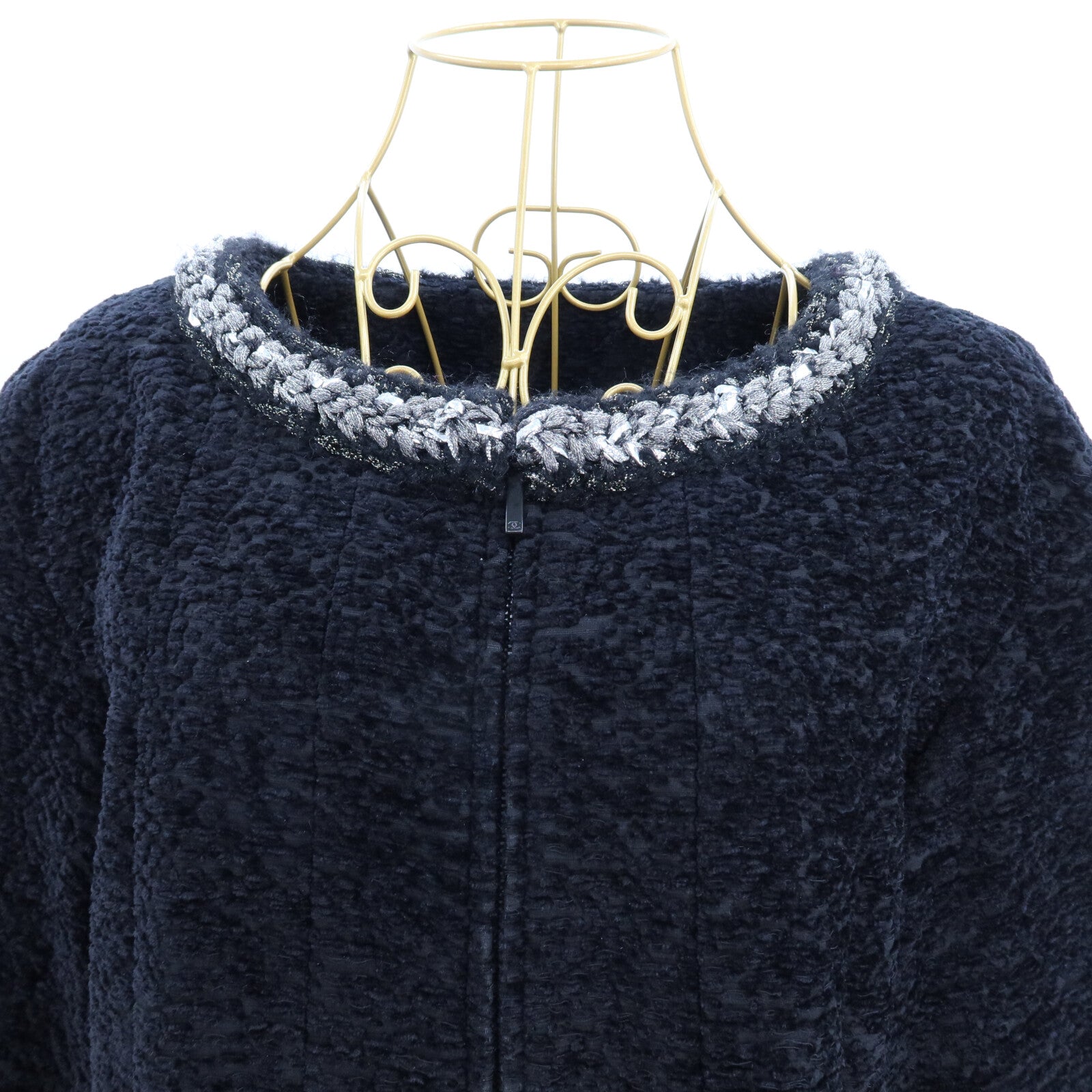 CHANEL Silk/Acrylique Collarless Jacket外套