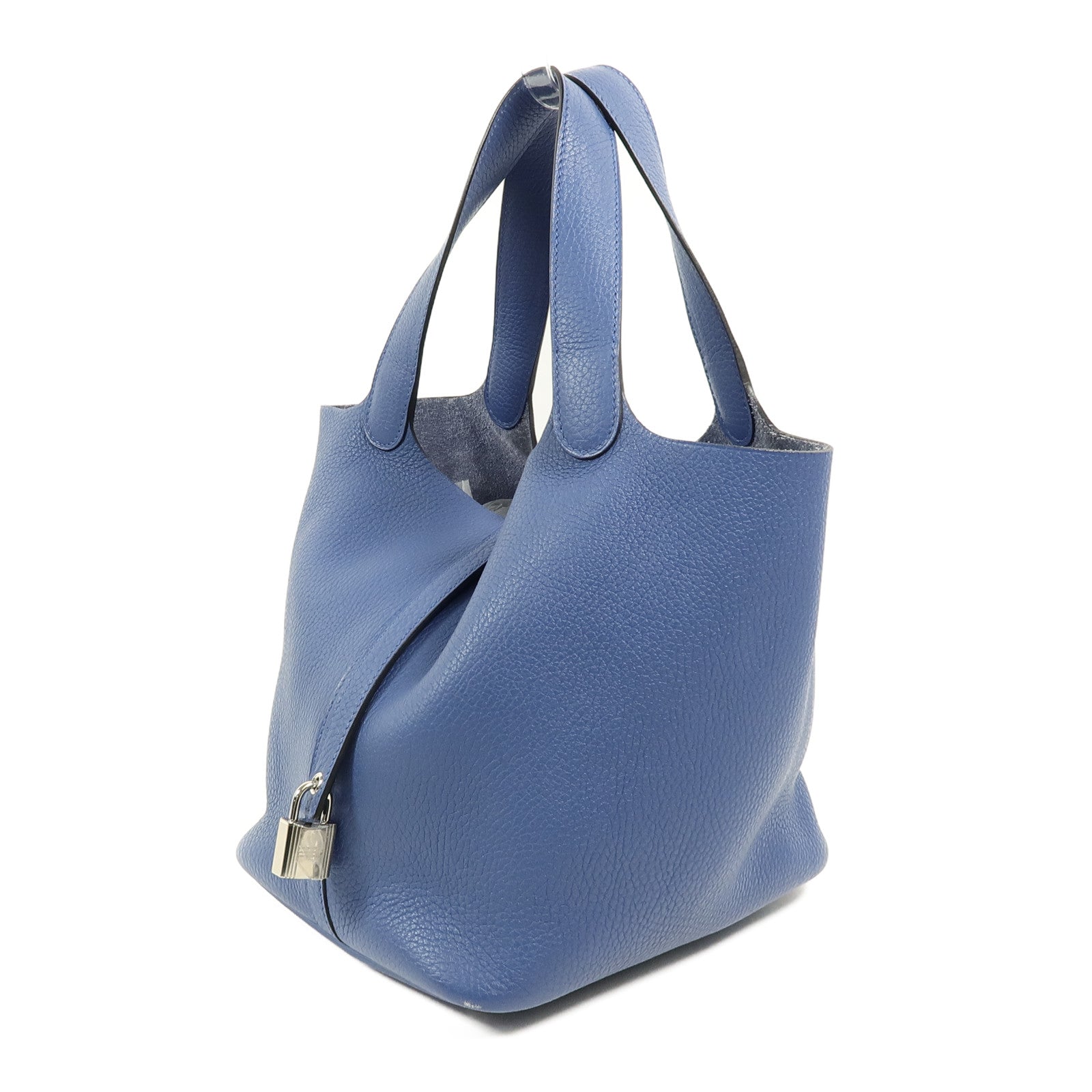 HERMES Clemence皮革Picotin MM手挽袋Bleu Agate