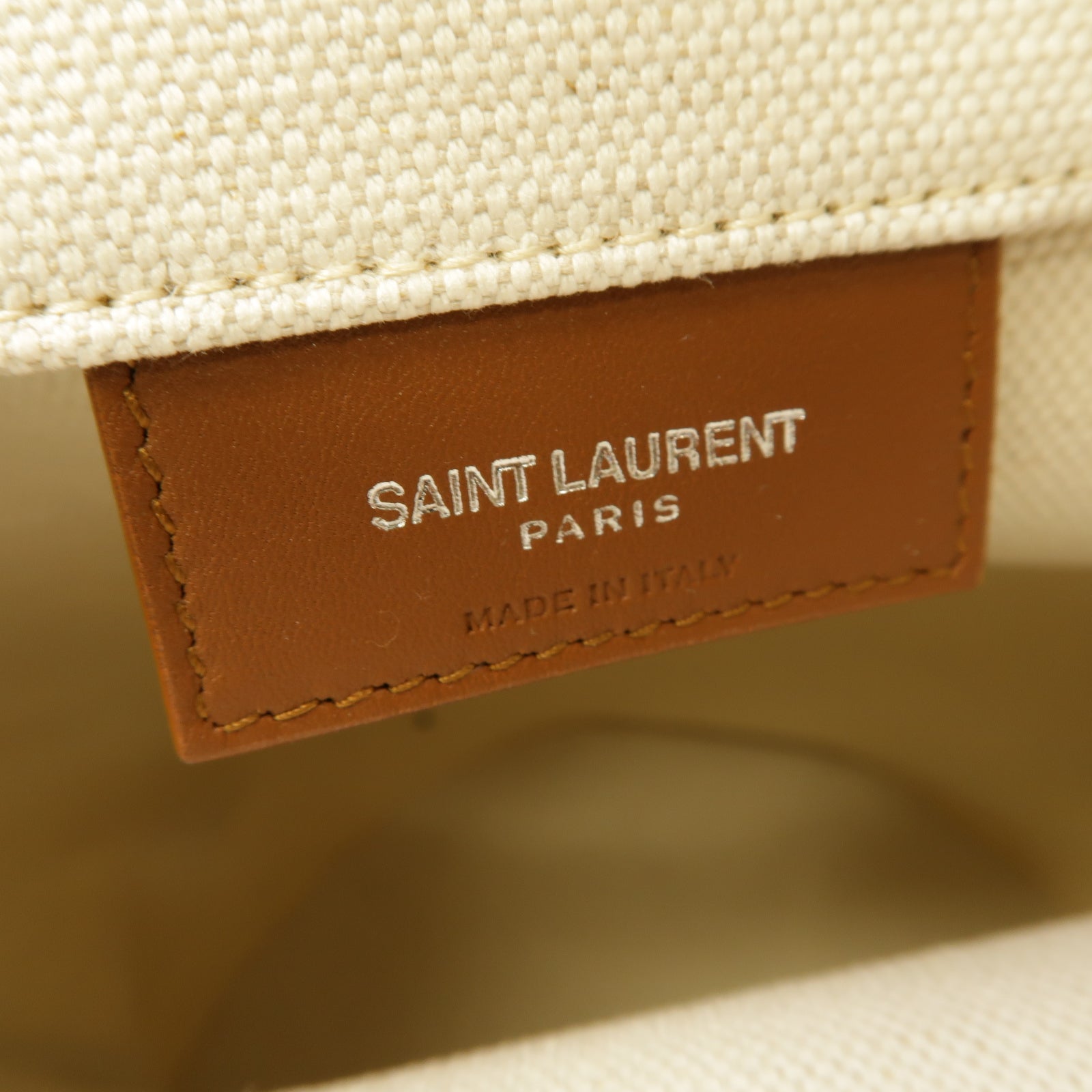 SAINT LAURENT 【激減優惠】帆布/牛皮皮革Sac Seau Rive銀扣肩背袋白色/啡色