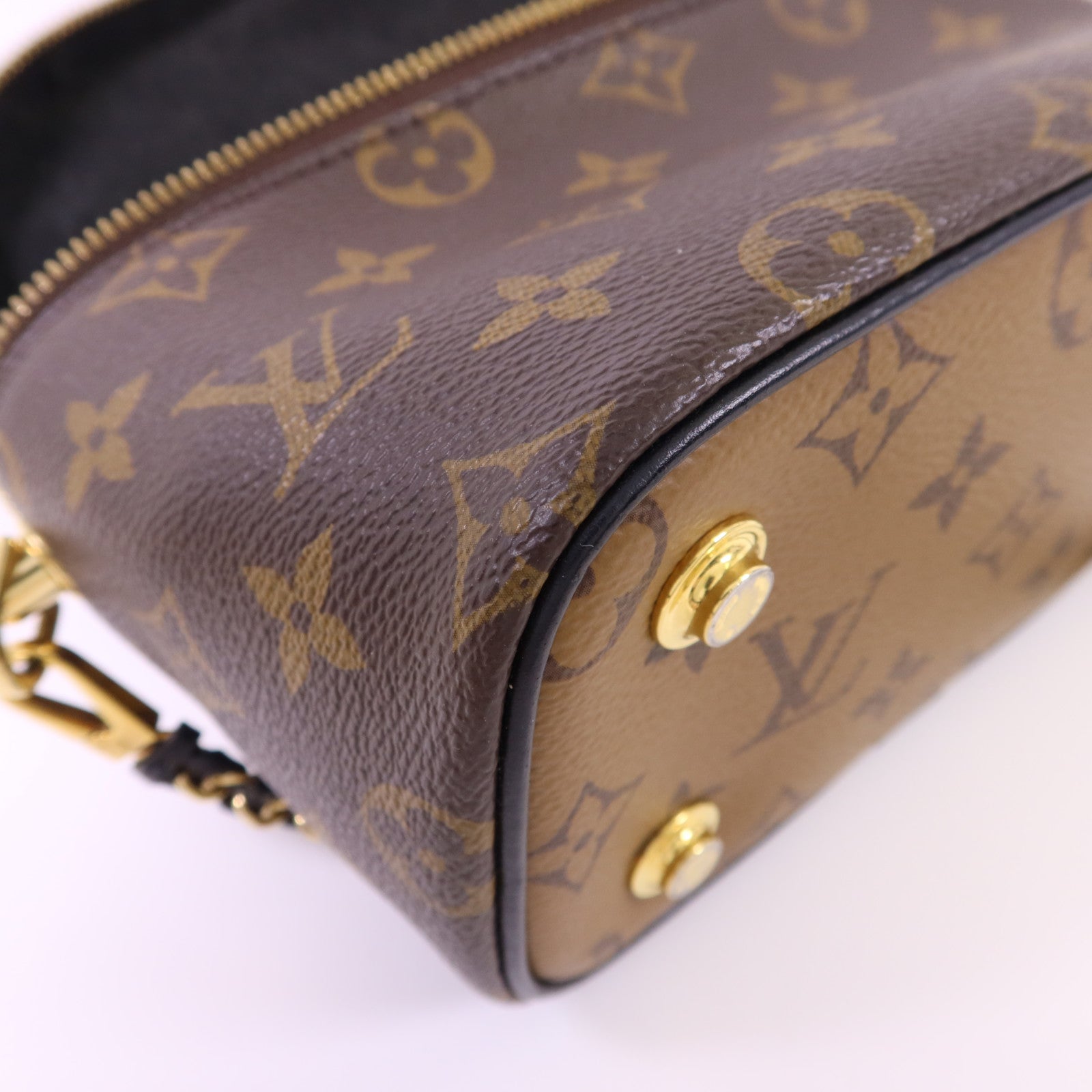 LOUIS VUITTON Monogram Reverse Vanity PM金扣手挽肩背兩用袋棕色
