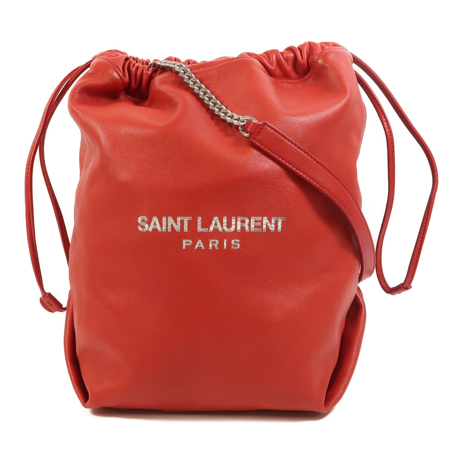 SAINT LAURENT 【激減優惠】羊皮皮革Teddy Bucket銀扣肩背袋