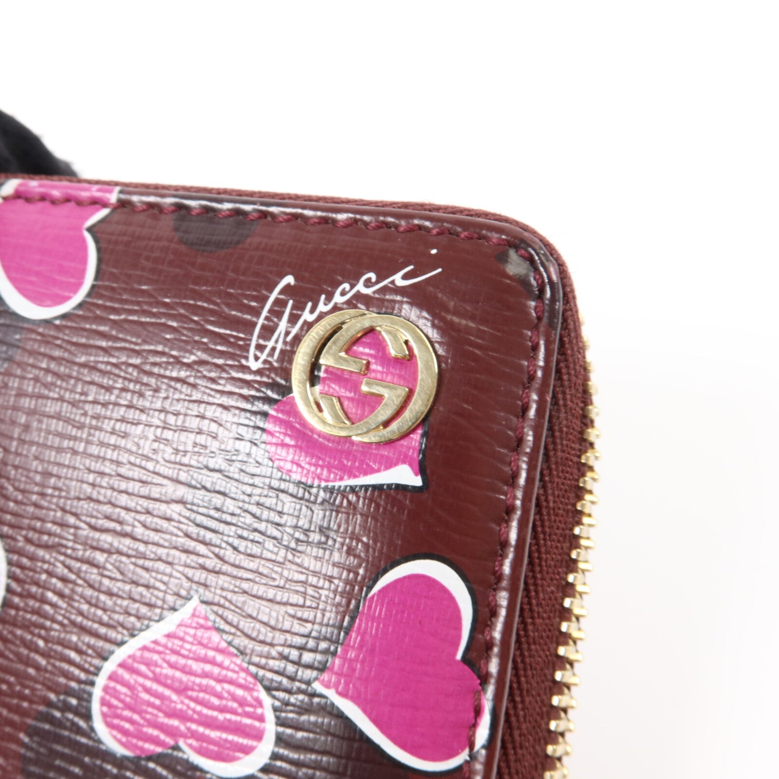 GUCCI 牛皮皮革Heartbeat Print Zip Around Wallet長錢包