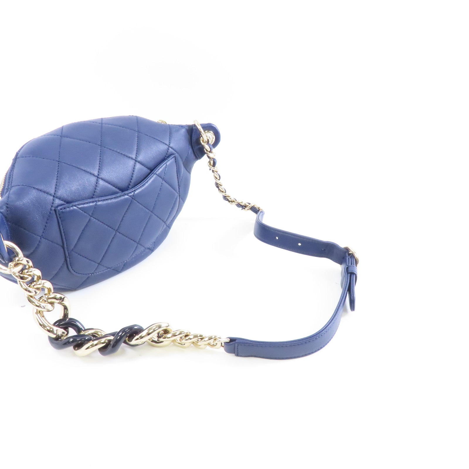 CHANEL 菱格牛皮皮革Waist Bag金扣腰包藍色