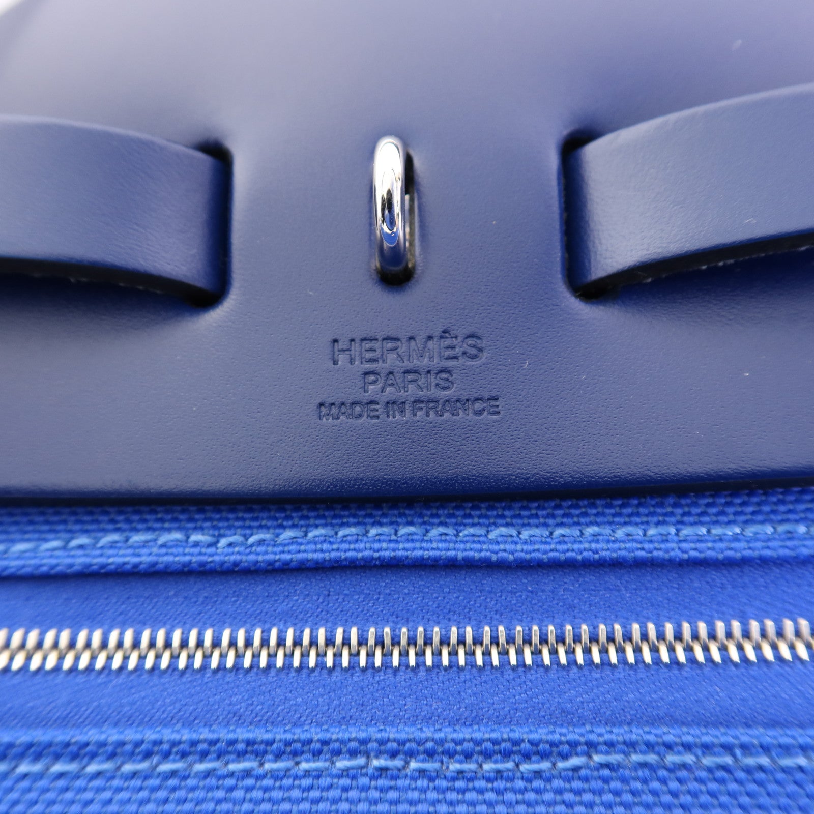 HERMES【激減優惠】 帆布Herbag PM銀扣手挽肩背兩用袋Bleu Billard