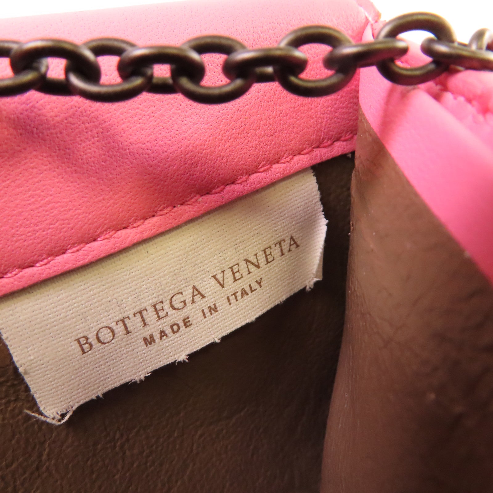 BOTTEGA VENETA 【激減優惠】織紋皮革Chain Shoulder Bag鏈帶肩背袋/錢包粉紅色