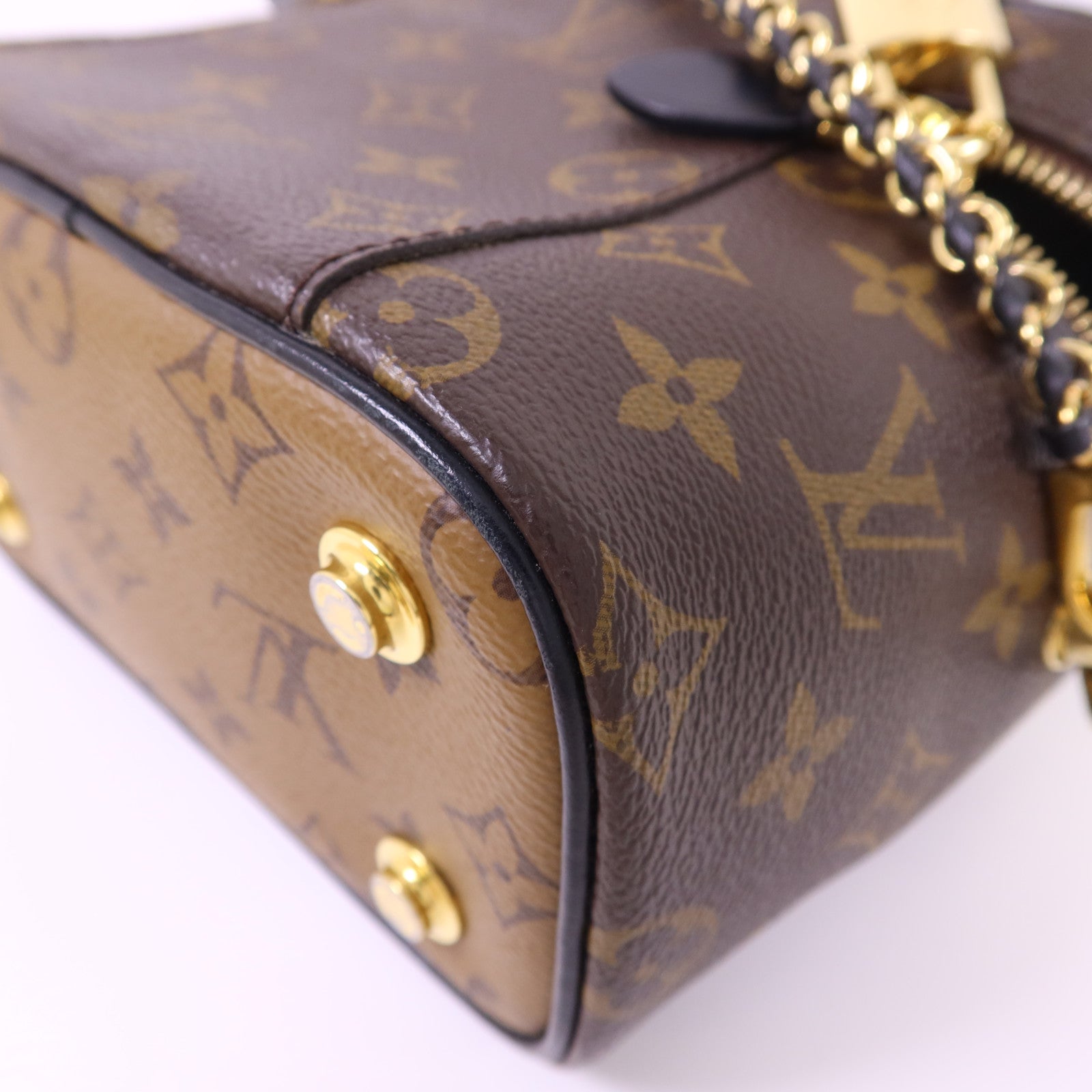 LOUIS VUITTON Monogram Reverse Vanity PM金扣手挽肩背兩用袋棕色