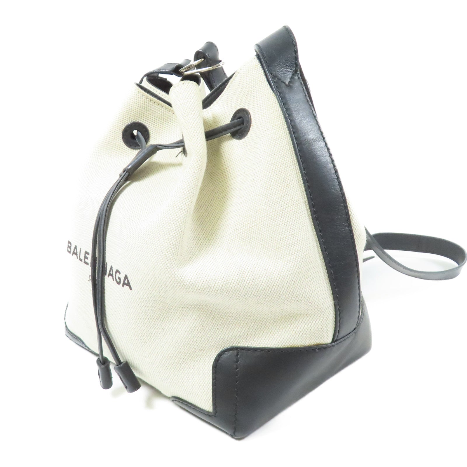 BALENCIAGA 帆布/皮革Bucket Bag銀扣肩背袋
