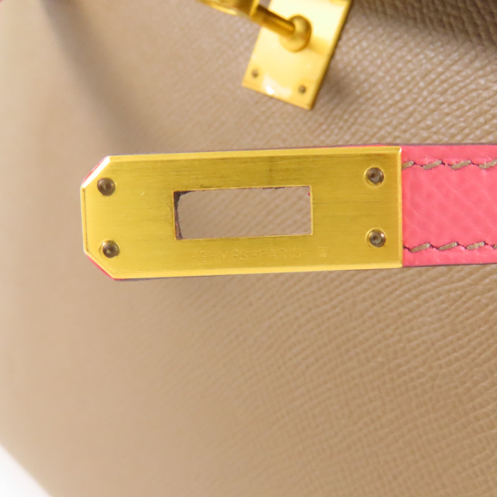 HERMES Epsom皮革Kelly 25金扣手挽肩背兩用袋Etoupe/Rose Azalee