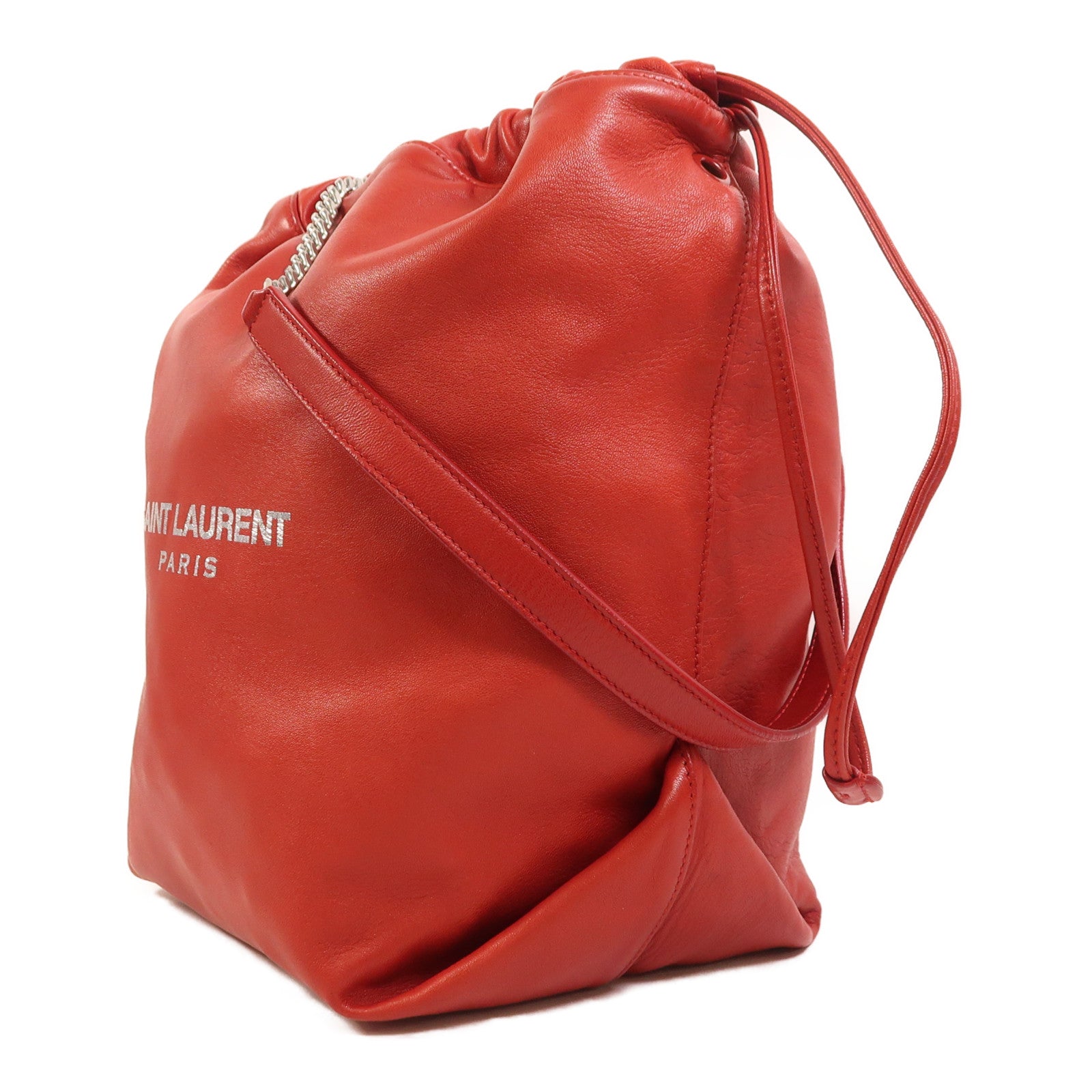 SAINT LAURENT 【激減優惠】羊皮皮革Teddy Bucket銀扣肩背袋