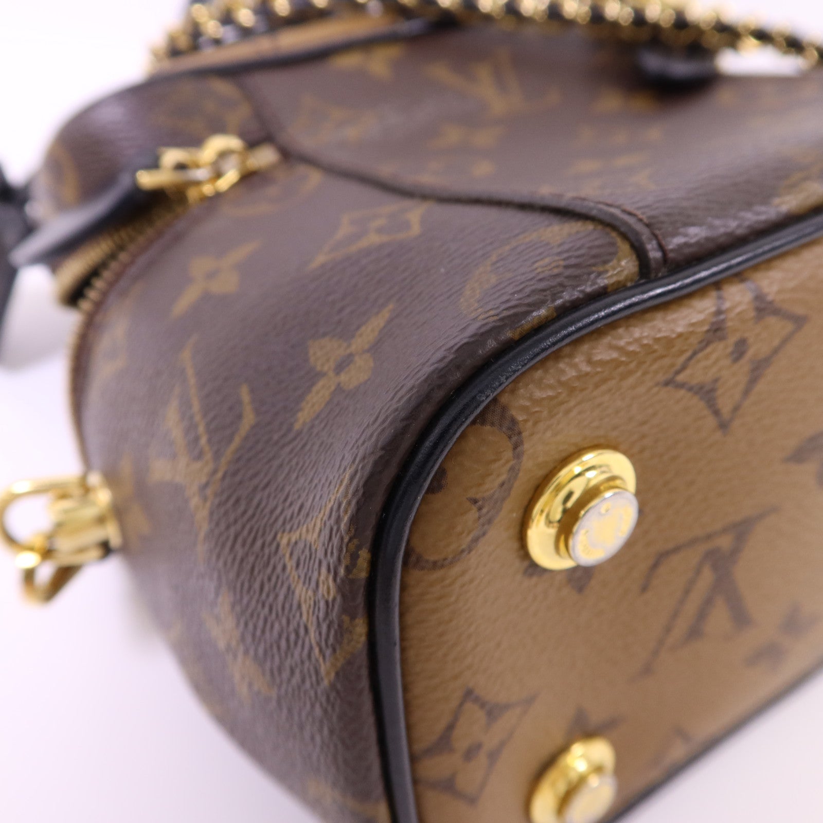 LOUIS VUITTON Monogram Reverse Vanity PM金扣手挽肩背兩用袋棕色