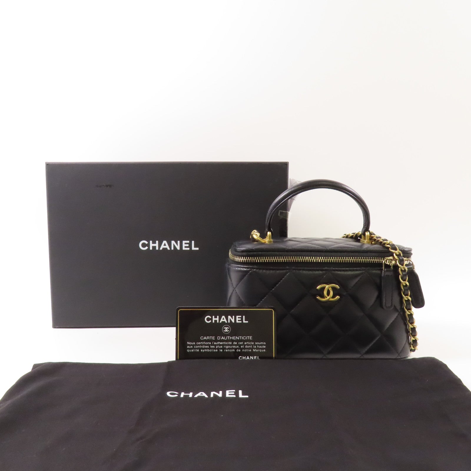 CHANEL 羊皮皮革Vanity Case金扣鏈帶手挽肩背兩用袋