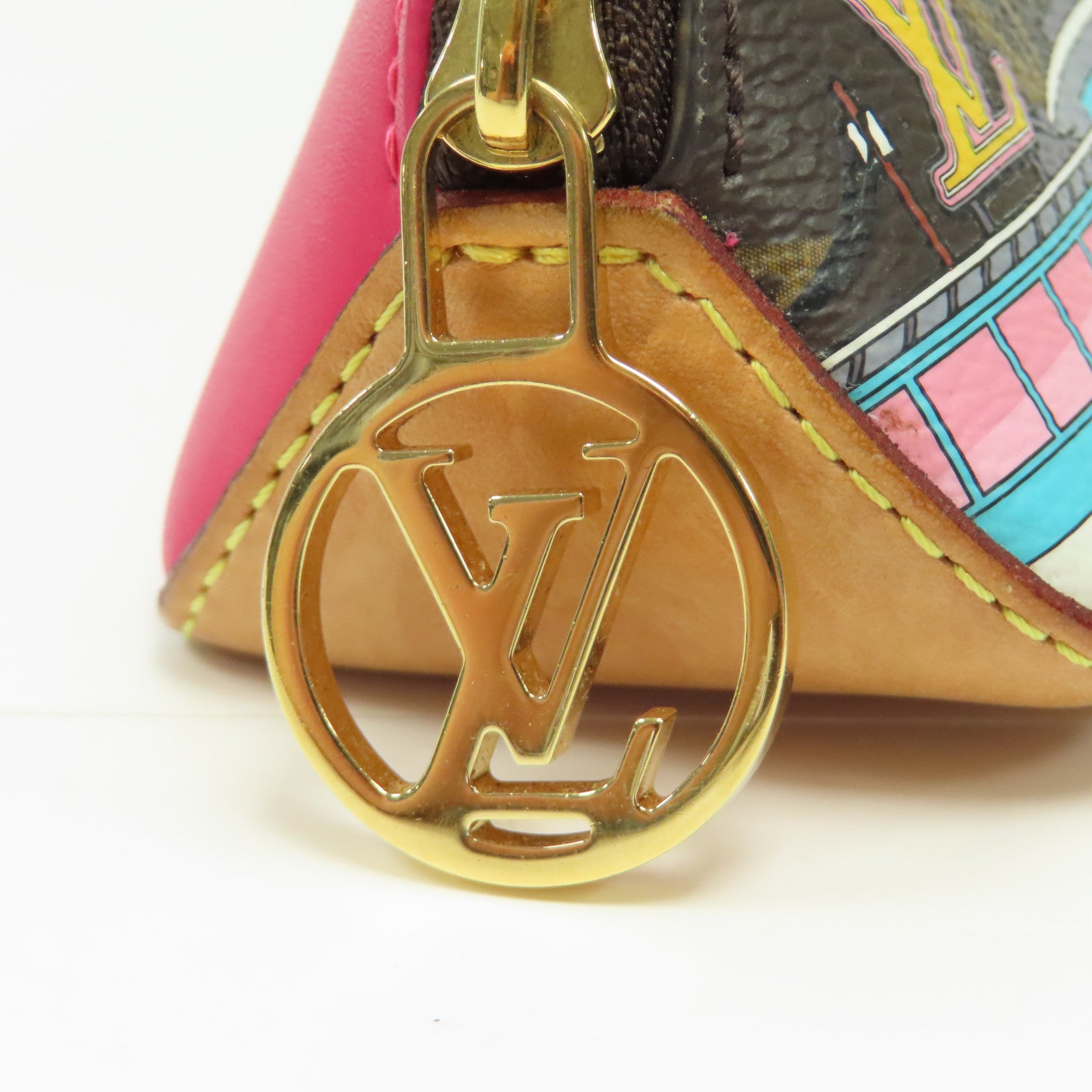 LOUIS VUITTON Monogram Hollywood X mas Eizabeth金扣筆袋彩色/粉紅色/啡色