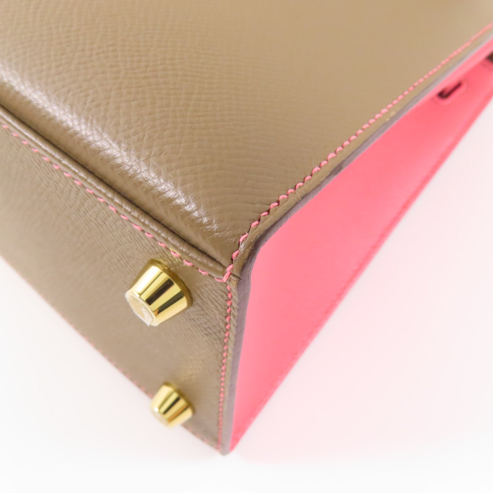 HERMES Epsom皮革Kelly 25金扣手挽肩背兩用袋Etoupe/Rose Azalee