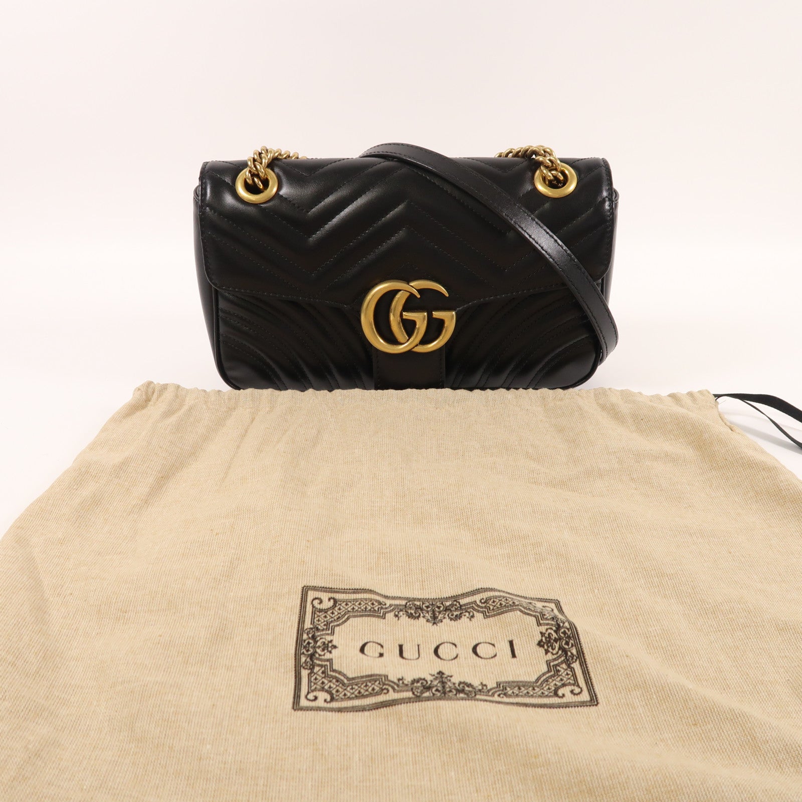 GUCCI 牛皮皮革GG Marmont金扣鏈帶肩背袋