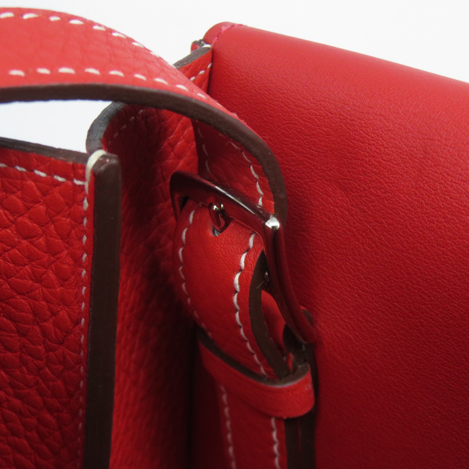 HERMES 【激減優惠】Clemence皮革Halzan 31銀扣手挽肩背兩用袋Rouge Pivoine牡丹紅色