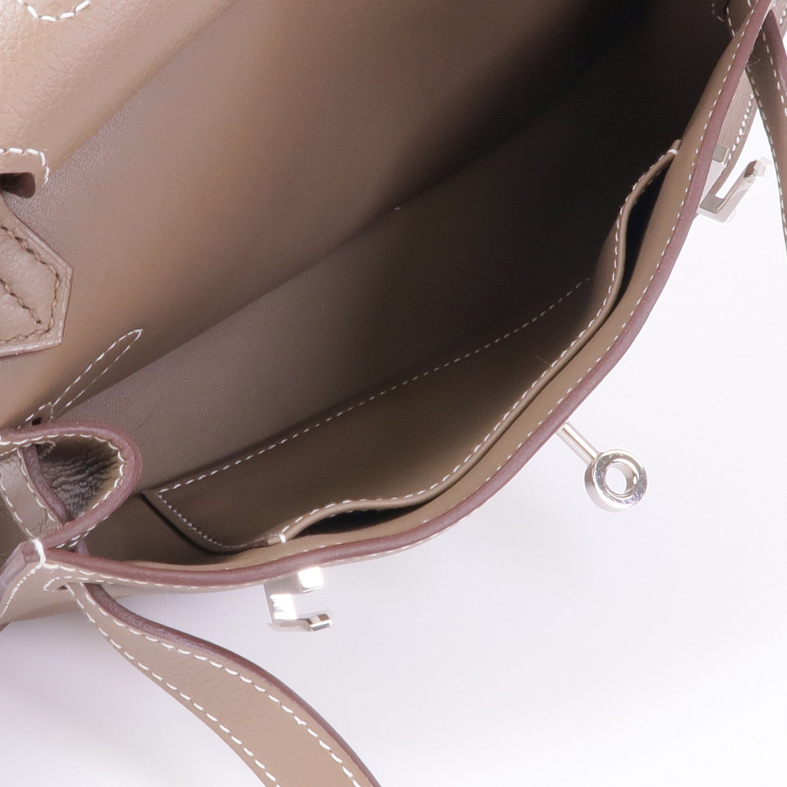 HERMES Evercolor皮革Mini Jypsiere銀扣肩背袋Etoupe