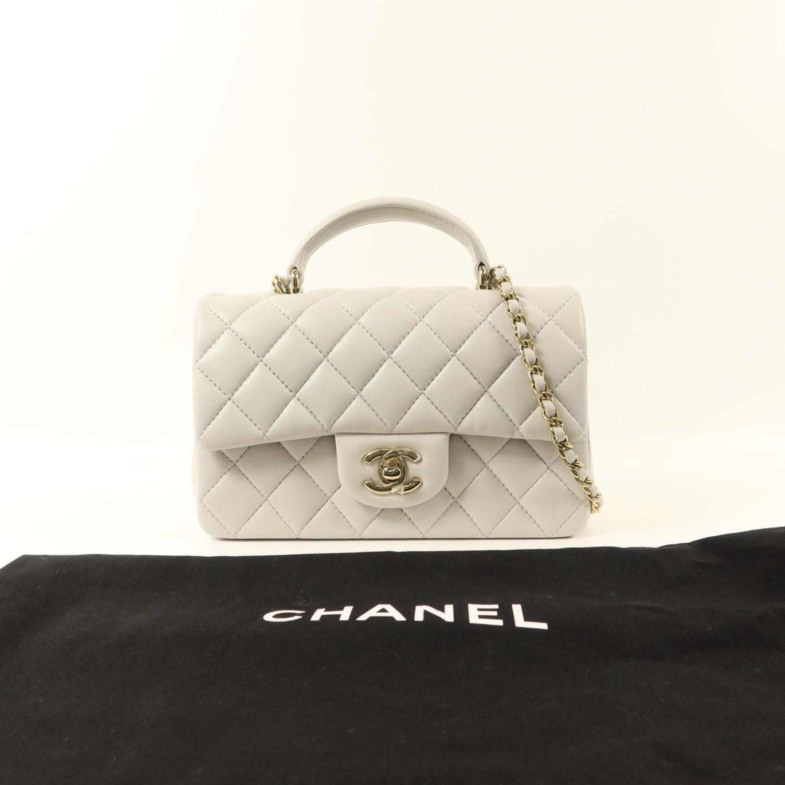 CHANEL 羊皮皮革Classic With Top Handle金扣手挽肩背兩用袋