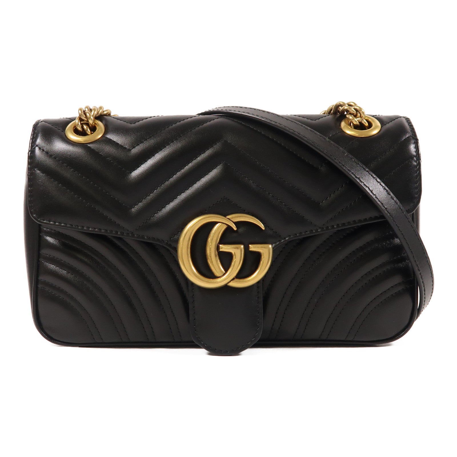 GUCCI 牛皮皮革GG Marmont金扣鏈帶肩背袋