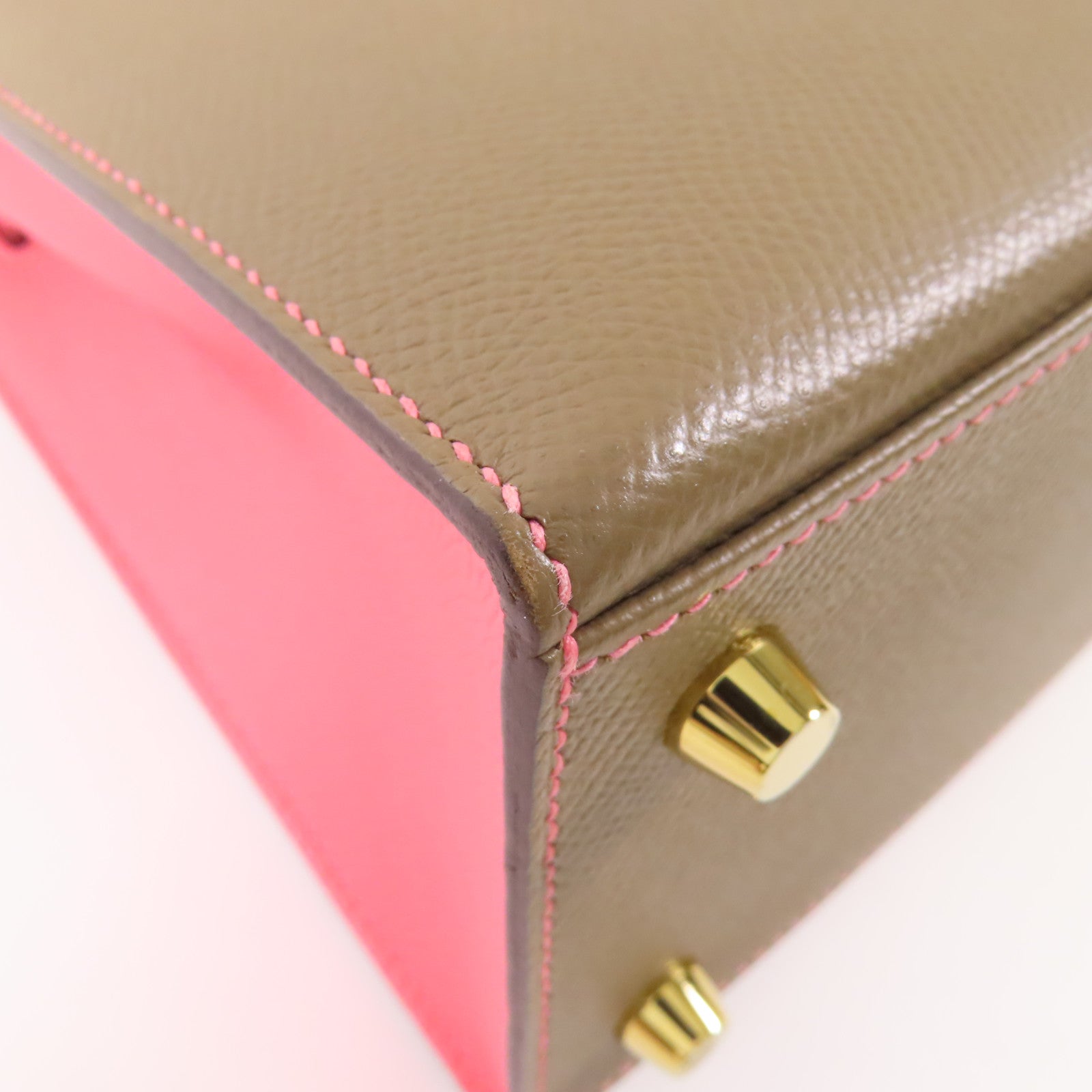 HERMES Epsom皮革Kelly 25金扣手挽肩背兩用袋Etoupe/Rose Azalee