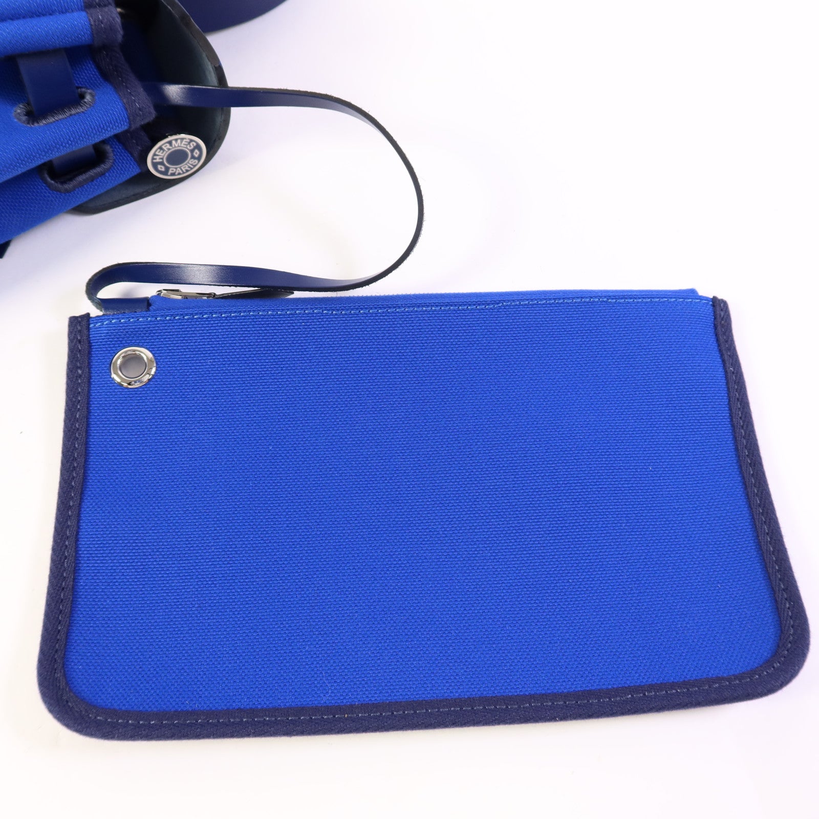 HERMES【激減優惠】 帆布Herbag PM銀扣手挽肩背兩用袋Bleu Billard
