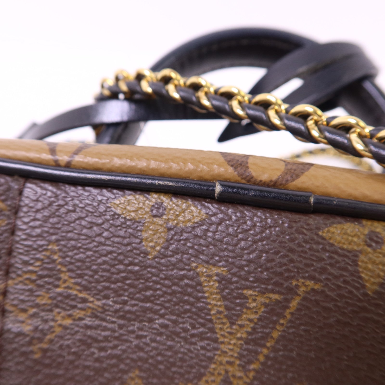 LOUIS VUITTON Monogram Reverse Vanity PM金扣手挽肩背兩用袋棕色