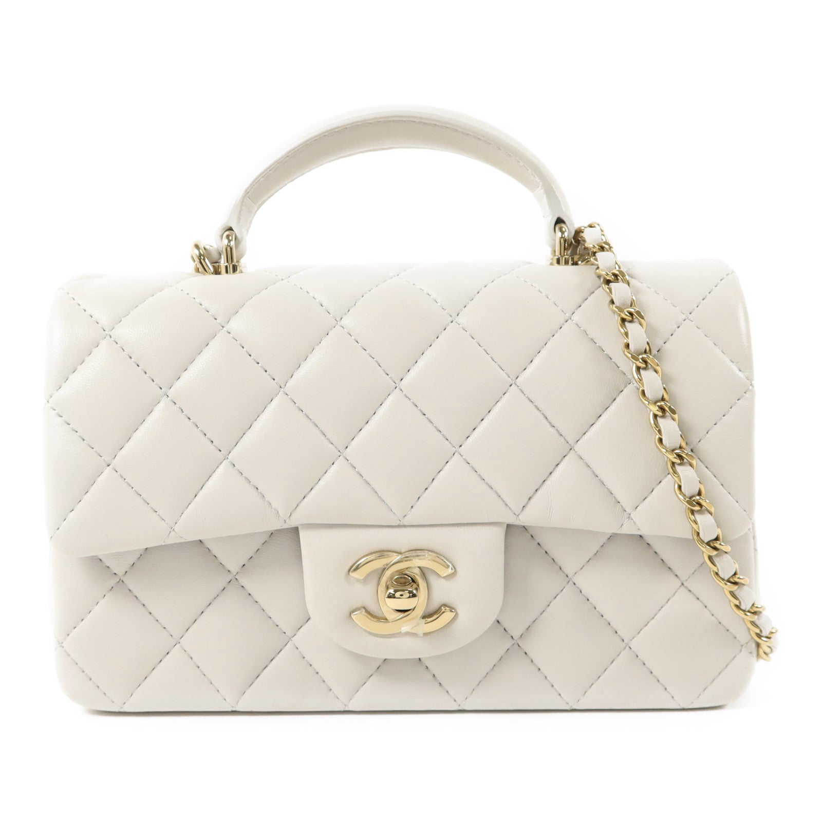 CHANEL 羊皮皮革Classic With Top Handle金扣手挽肩背兩用袋