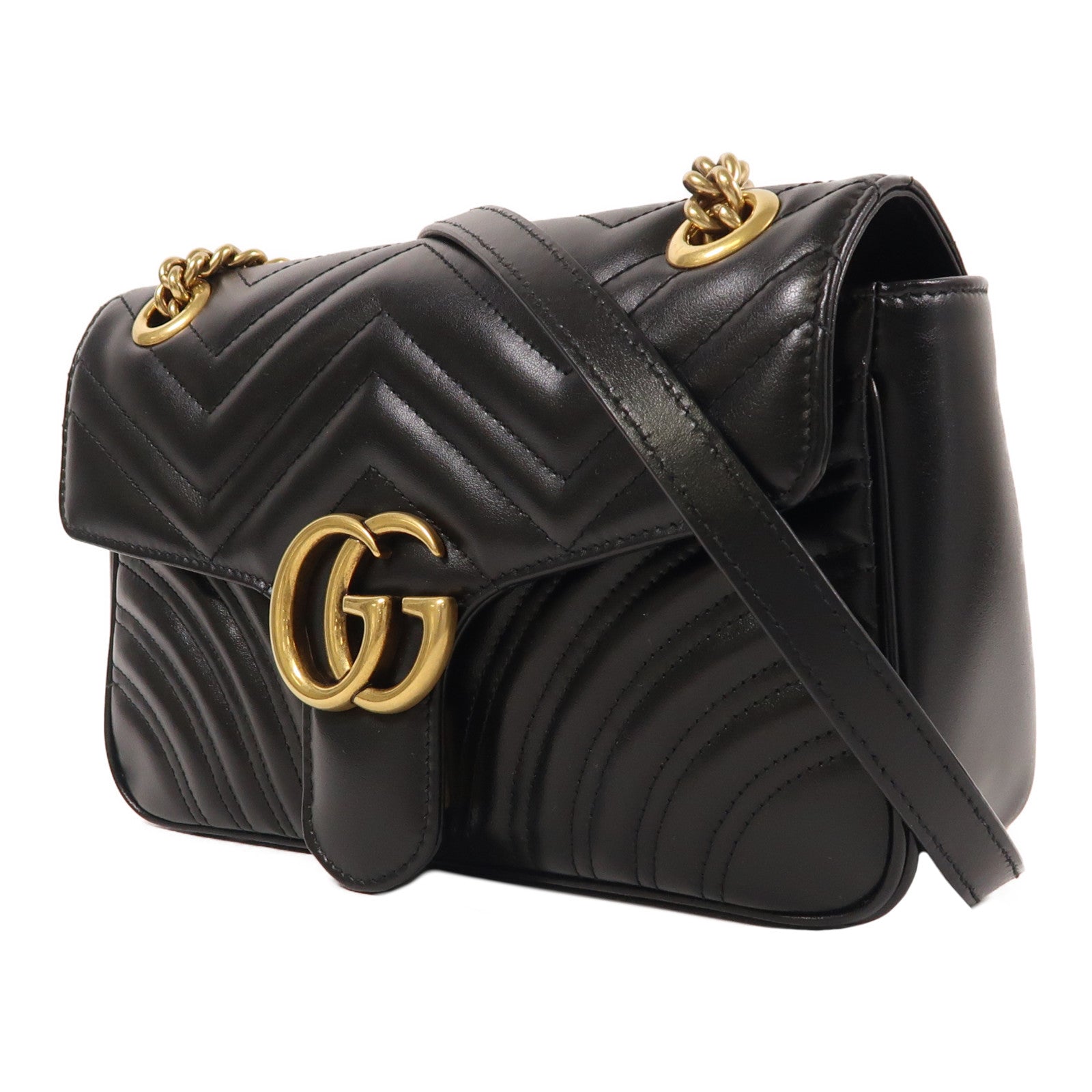 GUCCI 牛皮皮革GG Marmont金扣鏈帶肩背袋