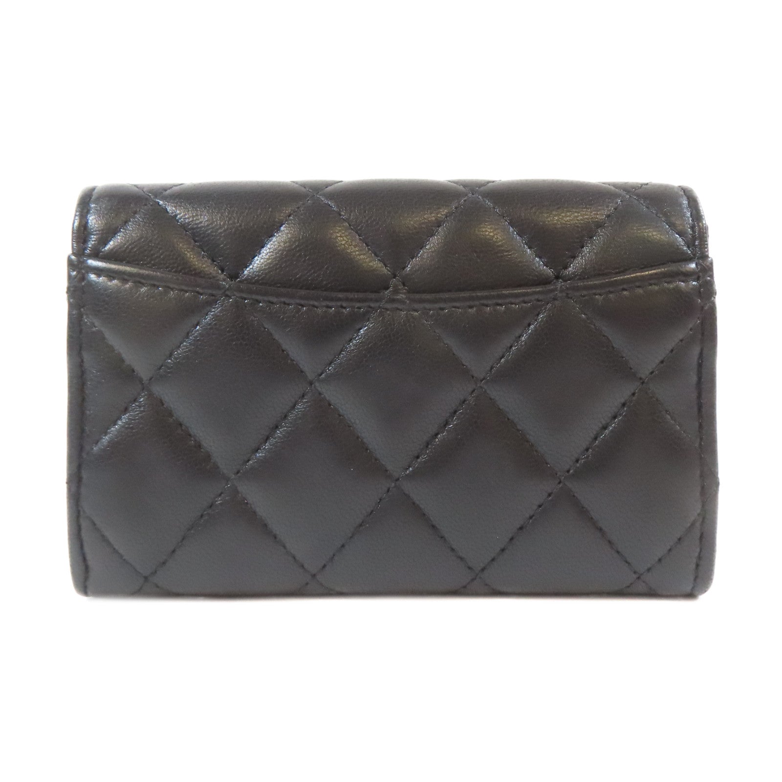 CHANEL 菱格羊皮皮革Flap Wallet金扣卡片套黑色