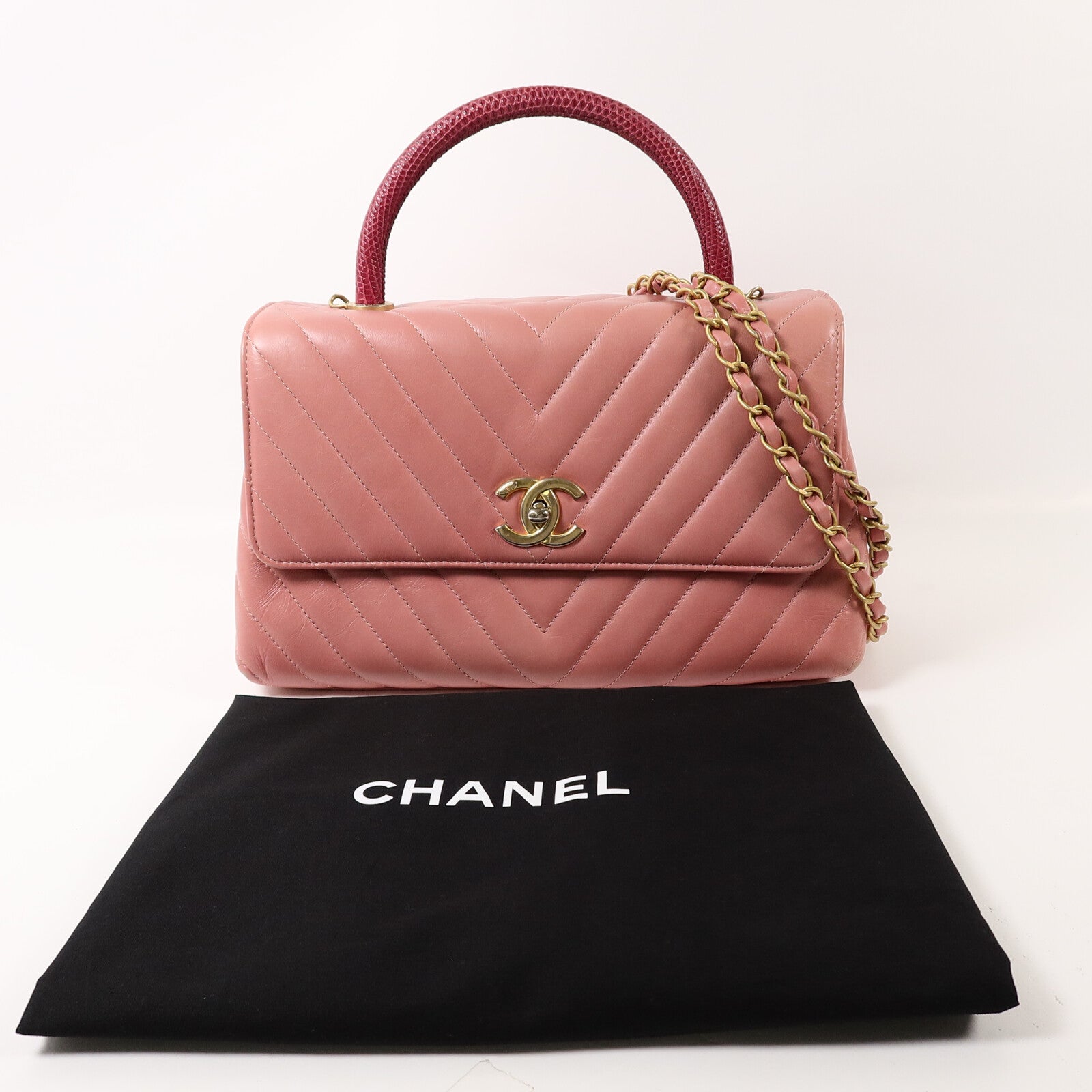 CHANEL 牛皮皮革/蜥蝪皮革Coco Handle Medium手挽肩背兩用袋