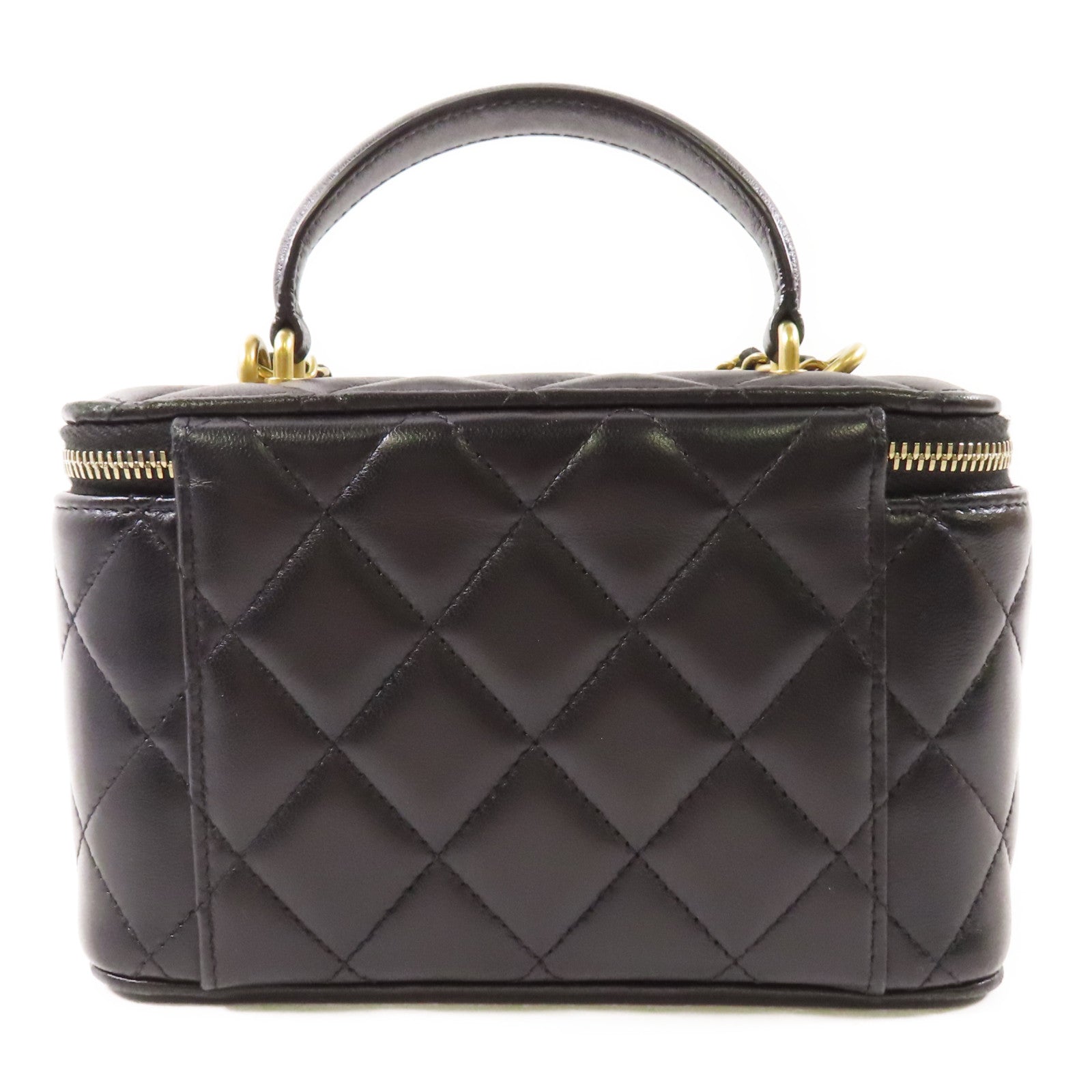CHANEL 羊皮皮革Vanity Case金扣鏈帶手挽肩背兩用袋