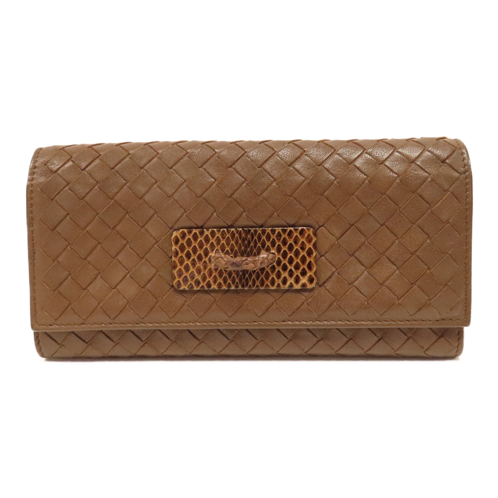 BOTTEGA VENETA 牛皮皮革Long wallet銀扣長錢包啡色