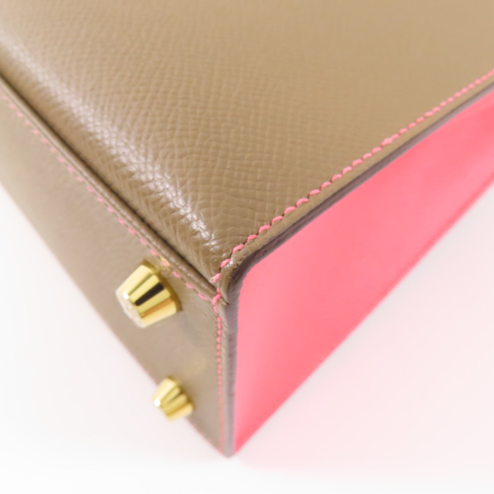 HERMES Epsom皮革Kelly 25金扣手挽肩背兩用袋Etoupe/Rose Azalee