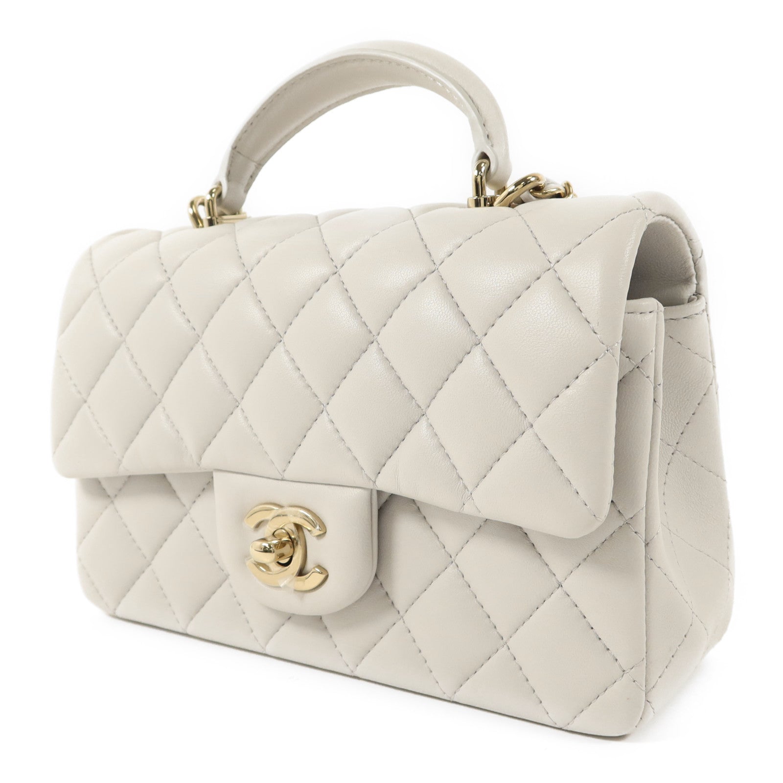 CHANEL 羊皮皮革Classic With Top Handle金扣手挽肩背兩用袋