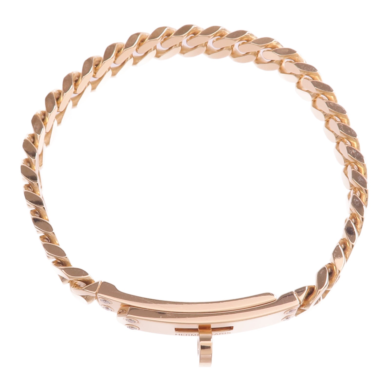 HERMES 18K玫瑰金Kelly Gourmette Bracelet鑽石手鏈
