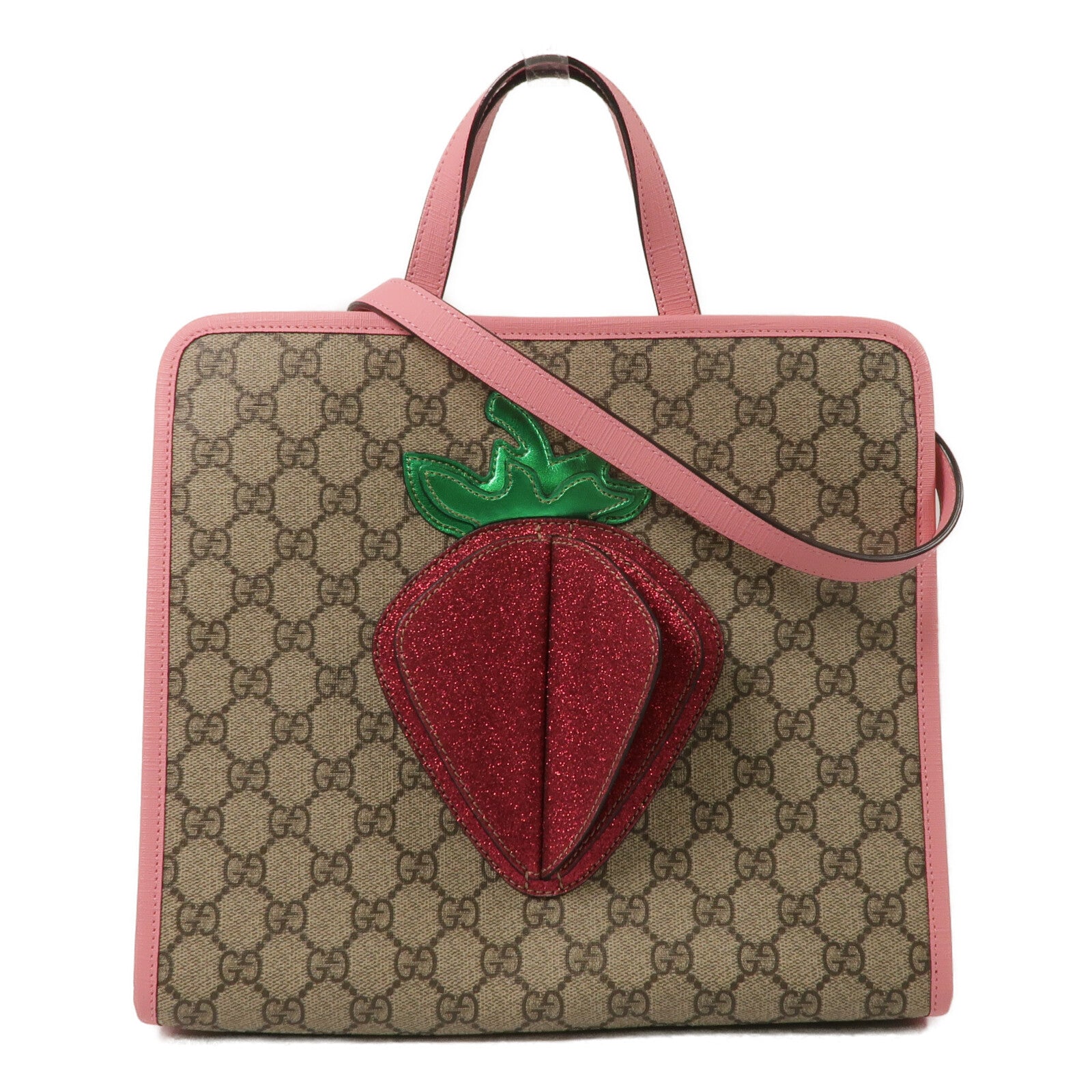 GUCCI 塗層帆布3D Strawberry GG Supreme Shoulder Tote手挽肩背兩用袋