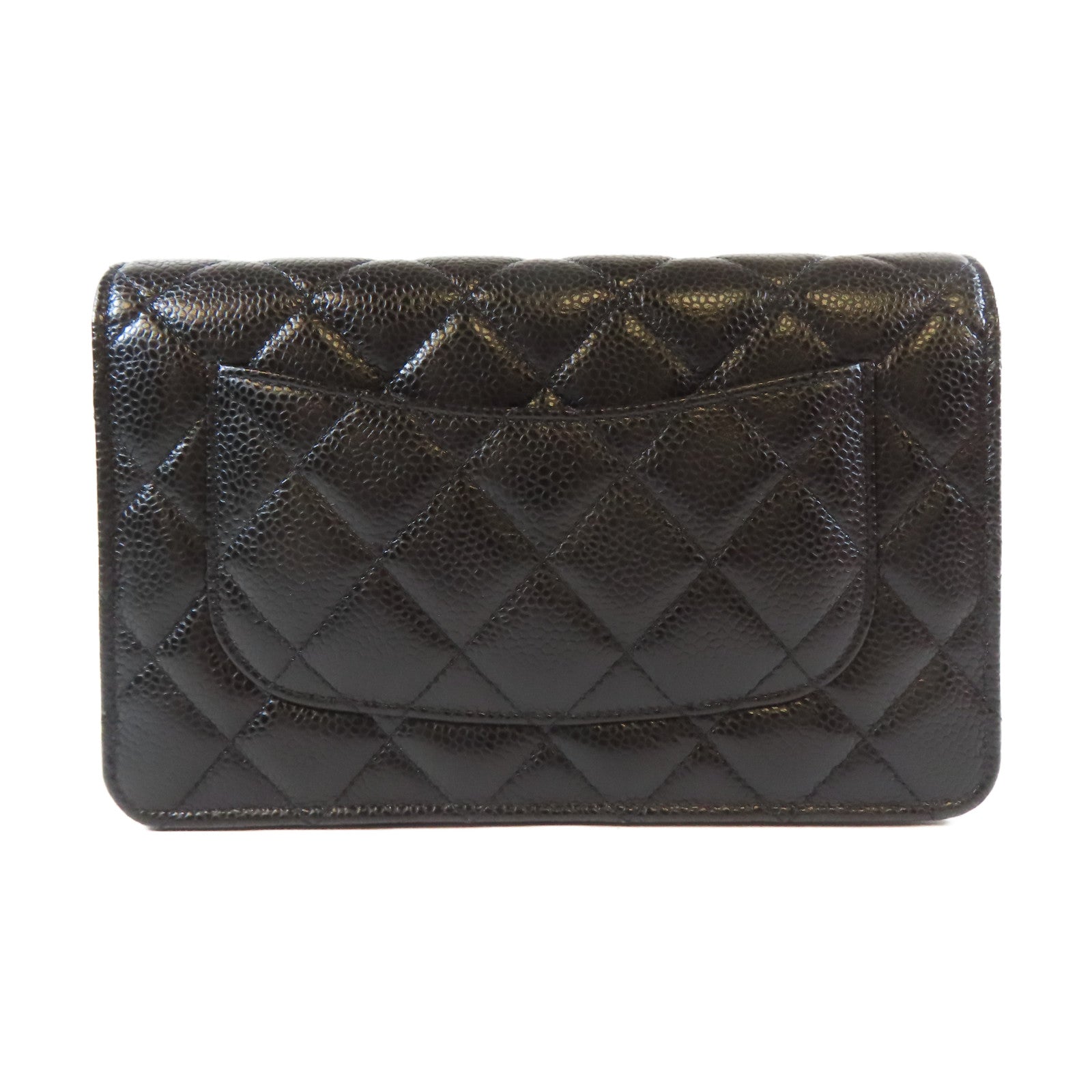 CHANEL 菱格Caviar皮革Wallet On Chain銀扣鏈帶肩背袋黑色