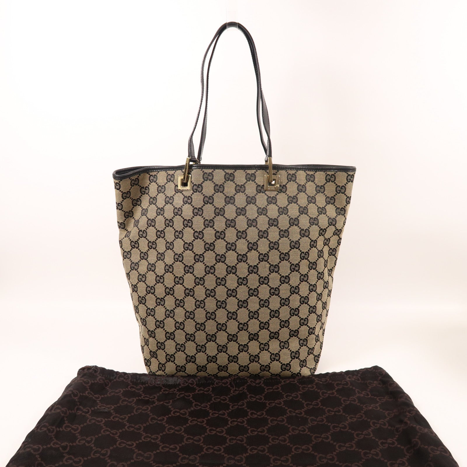 GUCCI 帆布Tote Bag金扣肩背袋